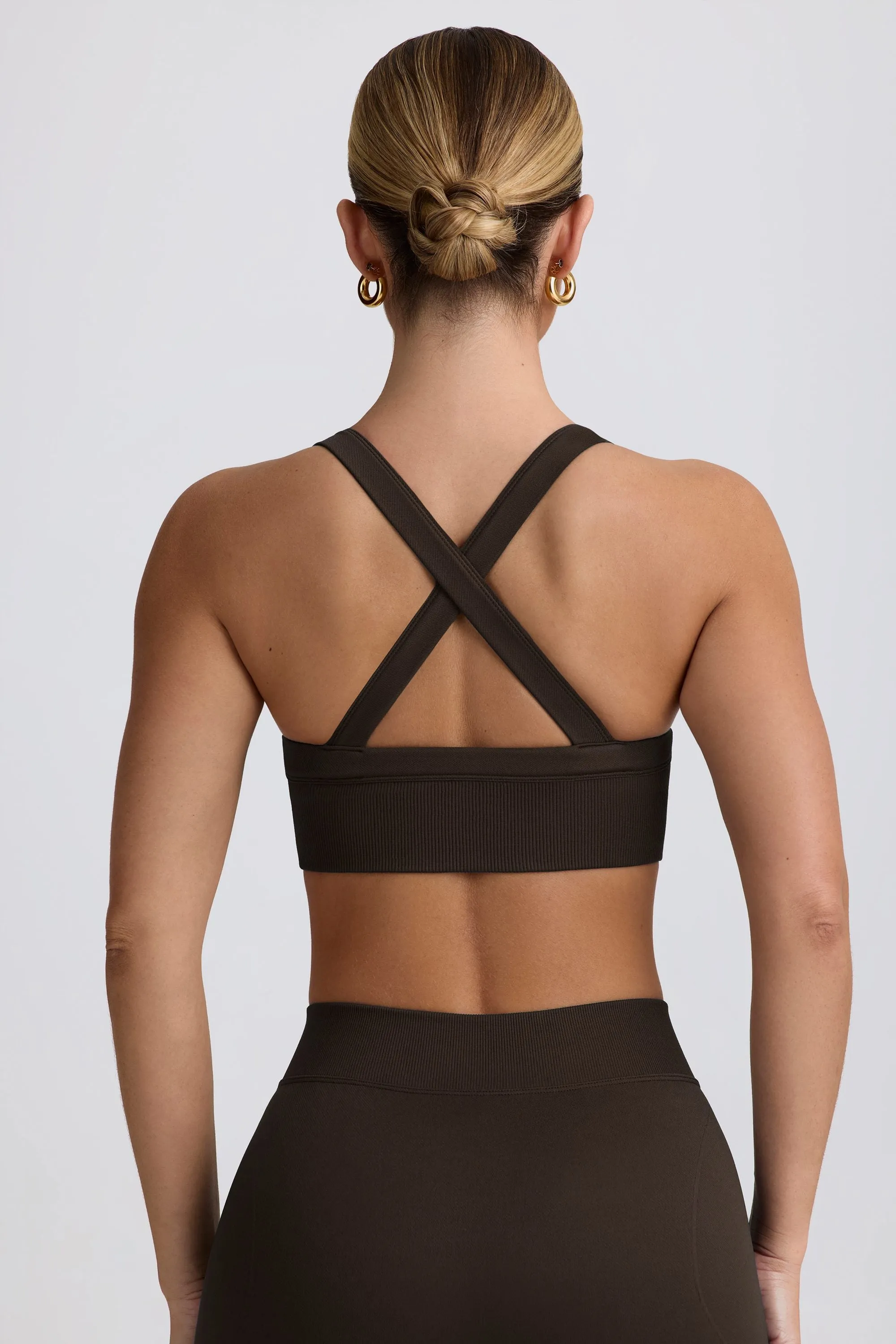Super Sculpt Seamless Cross-Back Sports Bra in Brown sold by Bo + Tee product image thumbnail 4