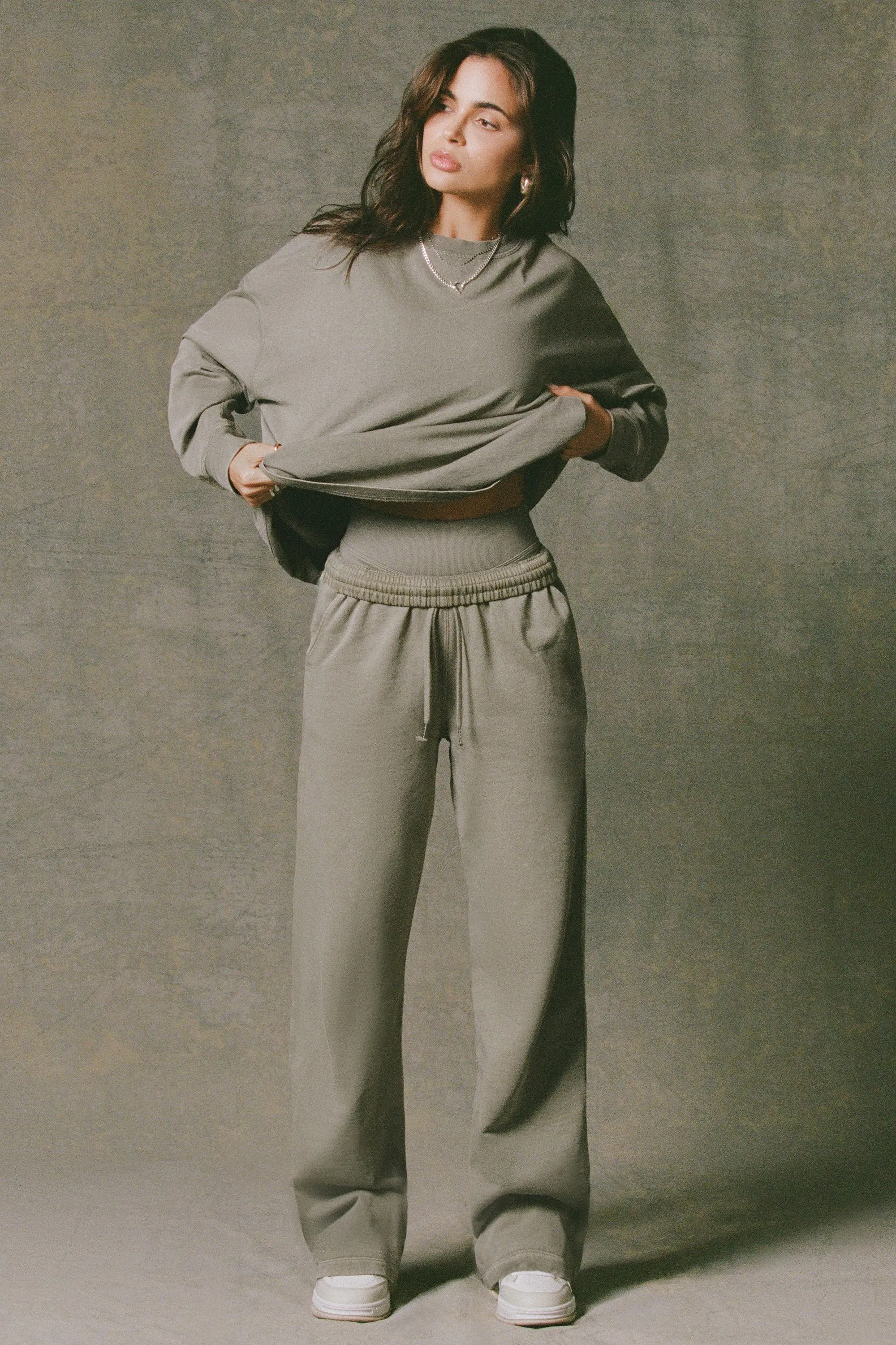 Soft Cotton Mid-Rise Wide-Leg Joggers in Light Green sold by Bo + Tee