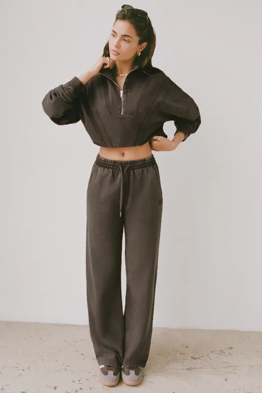 Mid-Rise Wide-Leg Joggers in Brown sold by Bo + Tee