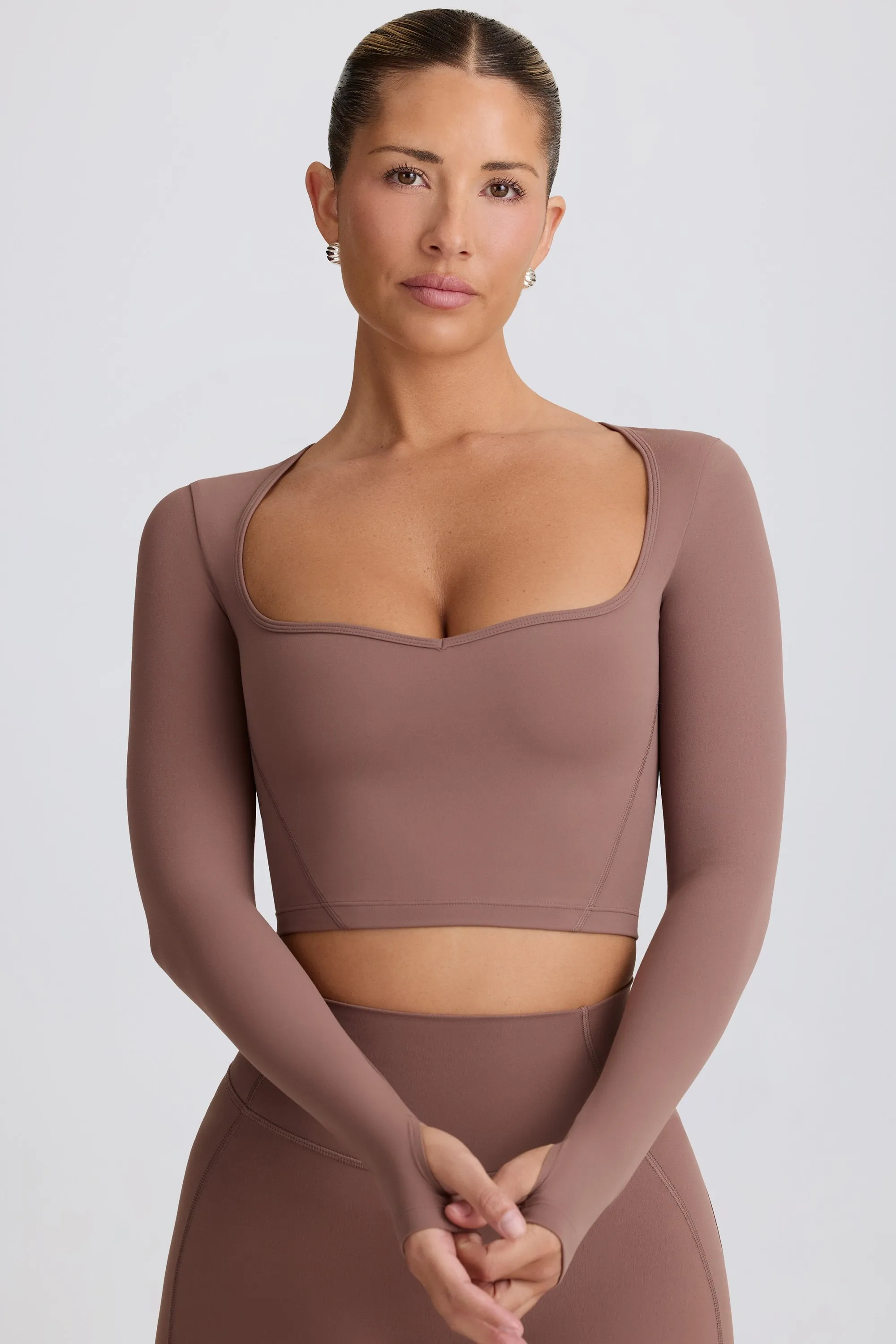 Soft Active Sweetheart-Neck Crop Top in Mocha sold by Bo + Tee