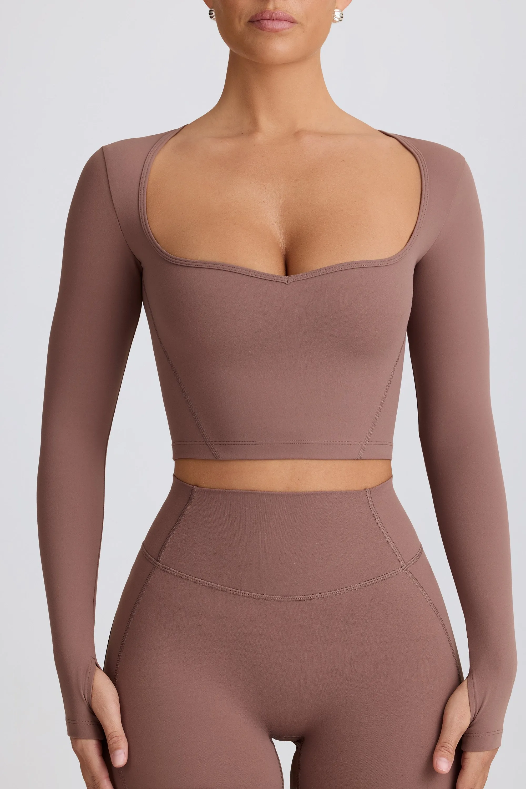 Soft Active Sweetheart-Neck Crop Top in Mocha sold by Bo + Tee product image thumbnail 4