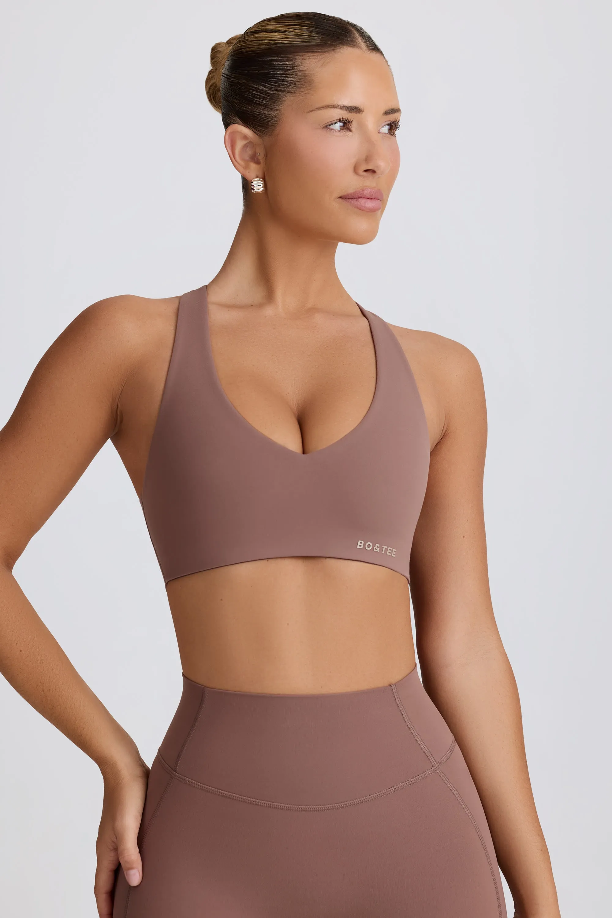 Soft Active V-Neck Sports Bra in Mocha sold by Bo + Tee product image thumbnail 5