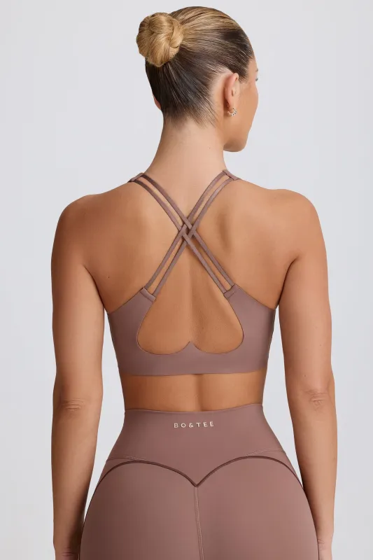 Soft Active V-Neck Sports Bra in Mocha sold by Bo + Tee