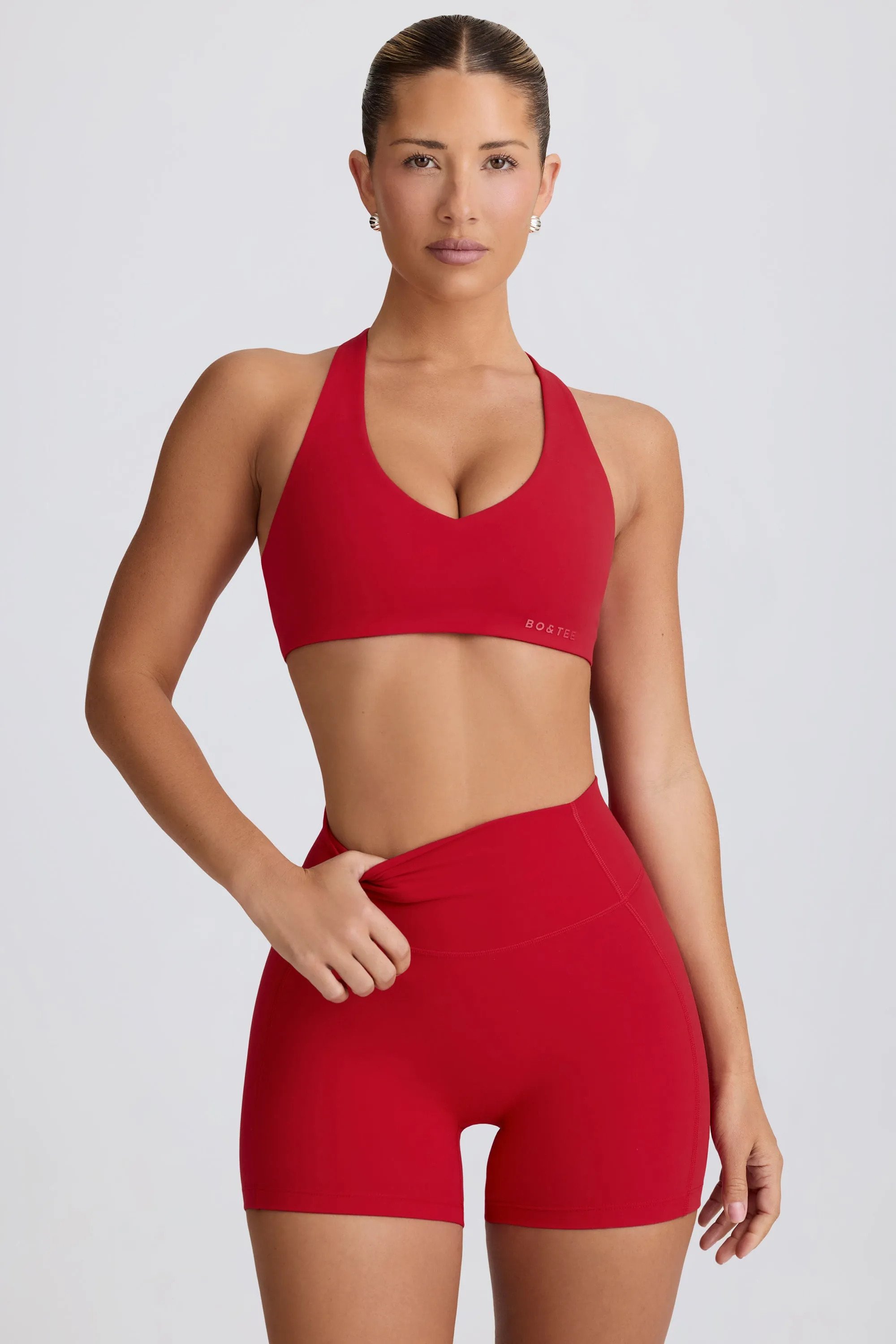 Soft Active V-Neck Sports Bra in Hot Red sold by Bo + Tee product image thumbnail 5