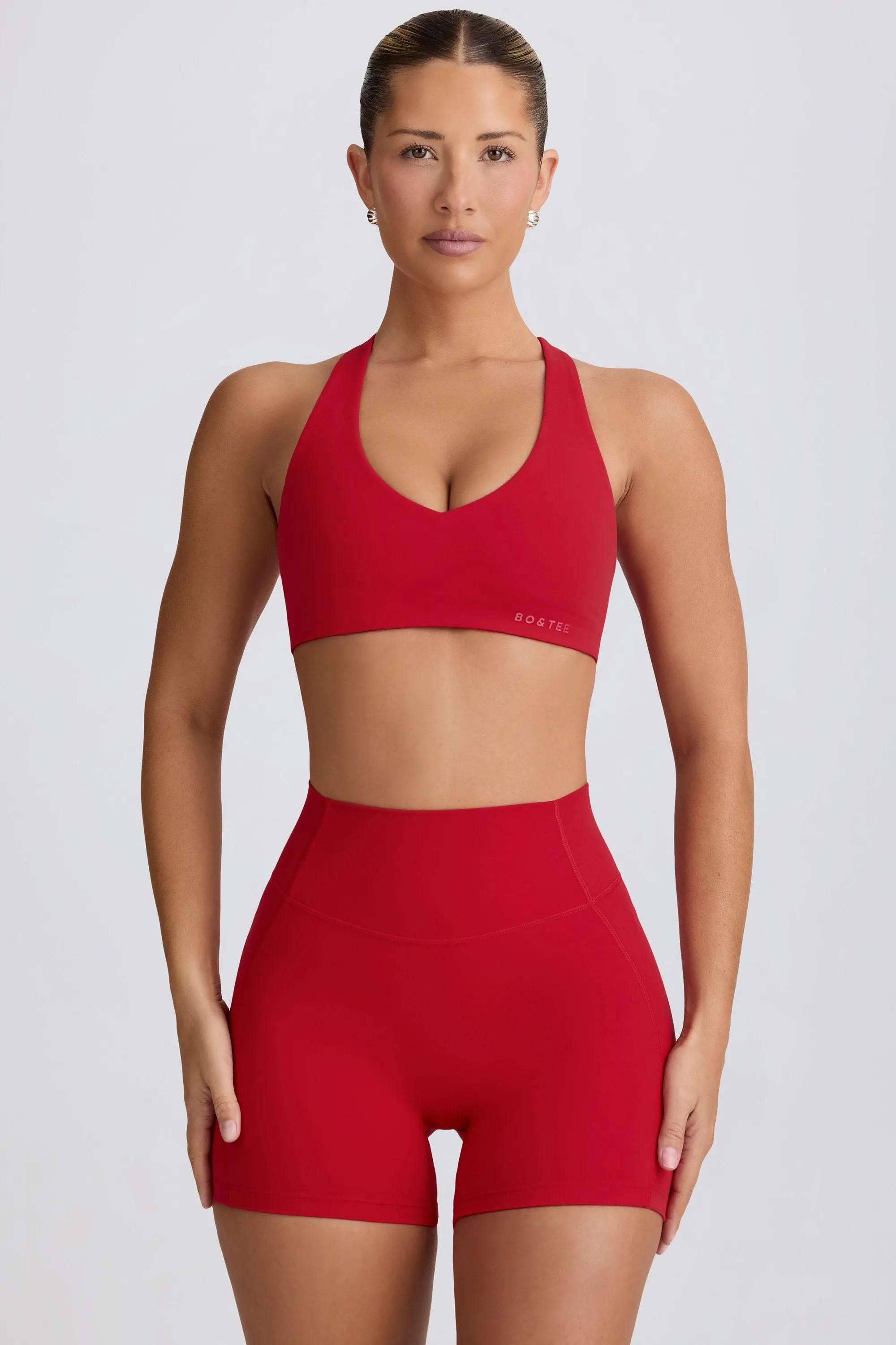 Soft Active V-Neck Sports Bra in Hot Red sold by Bo + Tee product image thumbnail 2