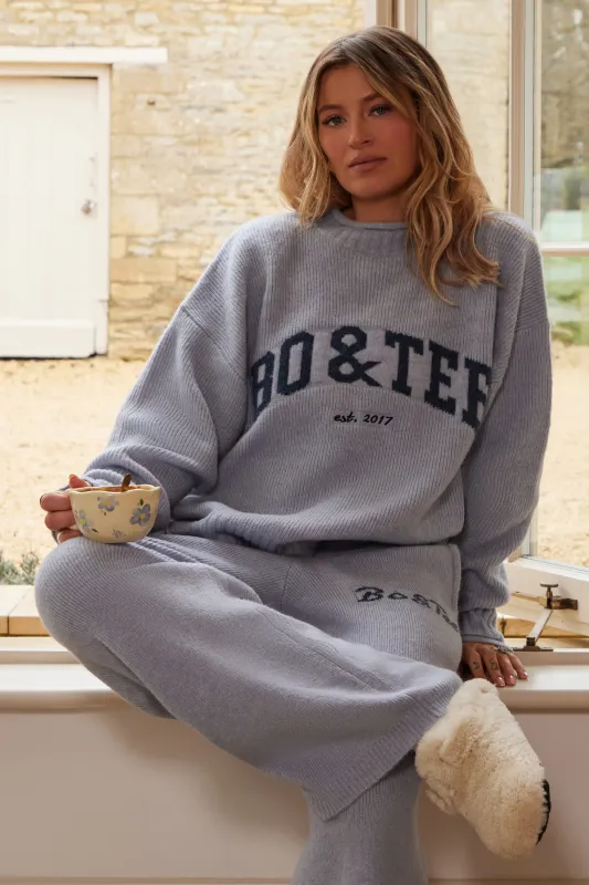 Ribbed Knit Oversized Jumper in Soft Blue sold by Bo + Tee