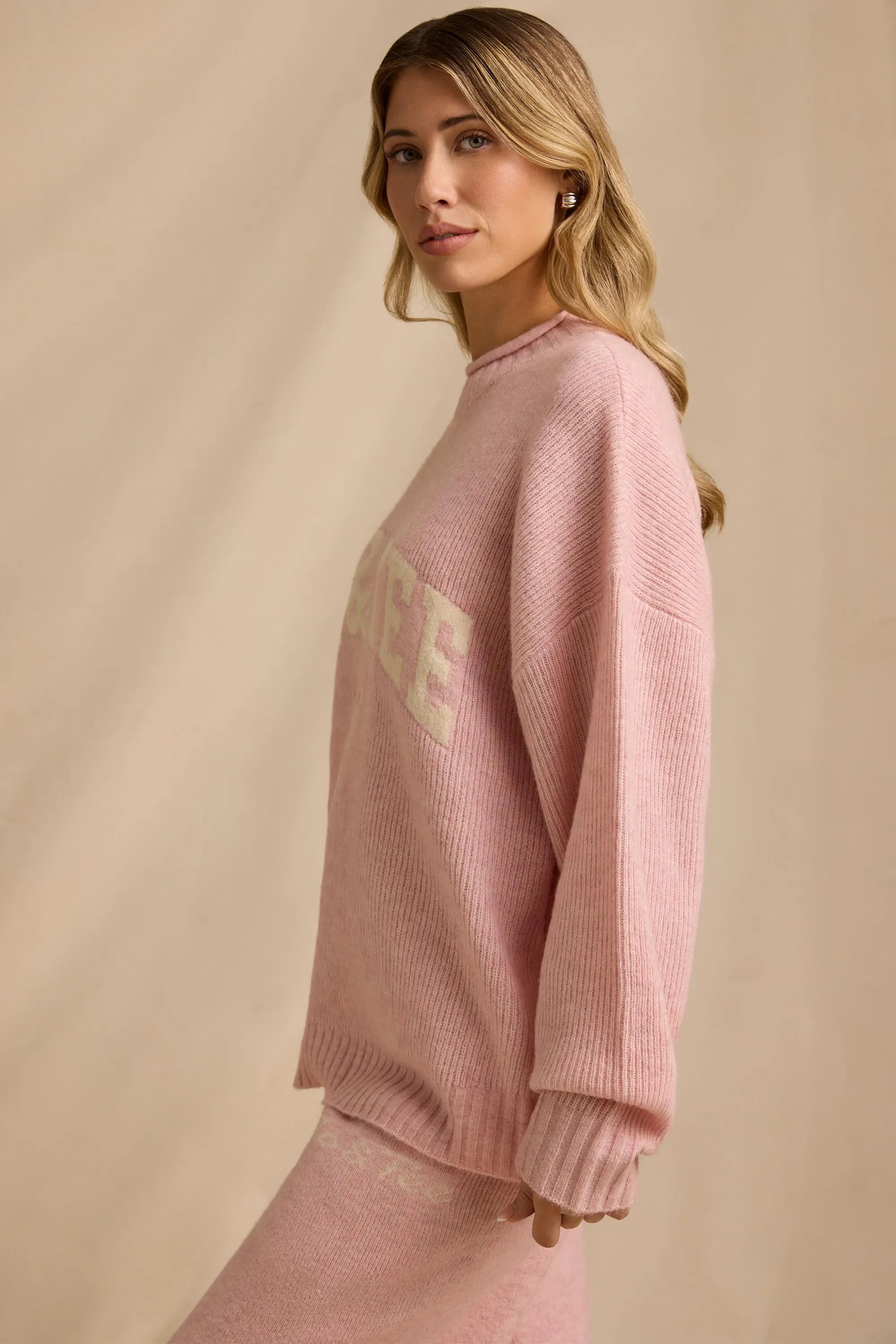 Ribbed Knit Oversized Jumper in Blush Pink sold by Bo + Tee product image thumbnail 3