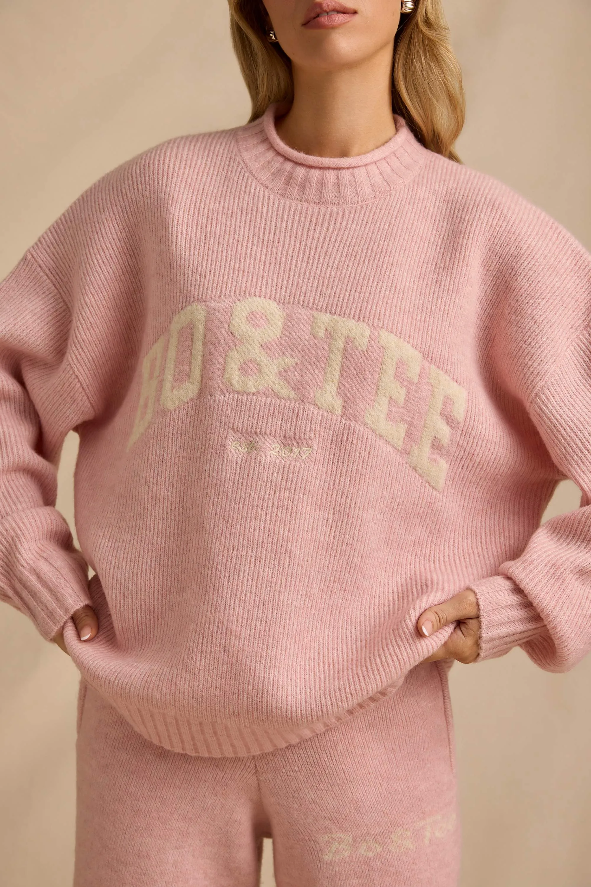 Ribbed Knit Oversized Jumper in Blush Pink sold by Bo + Tee product image thumbnail 4