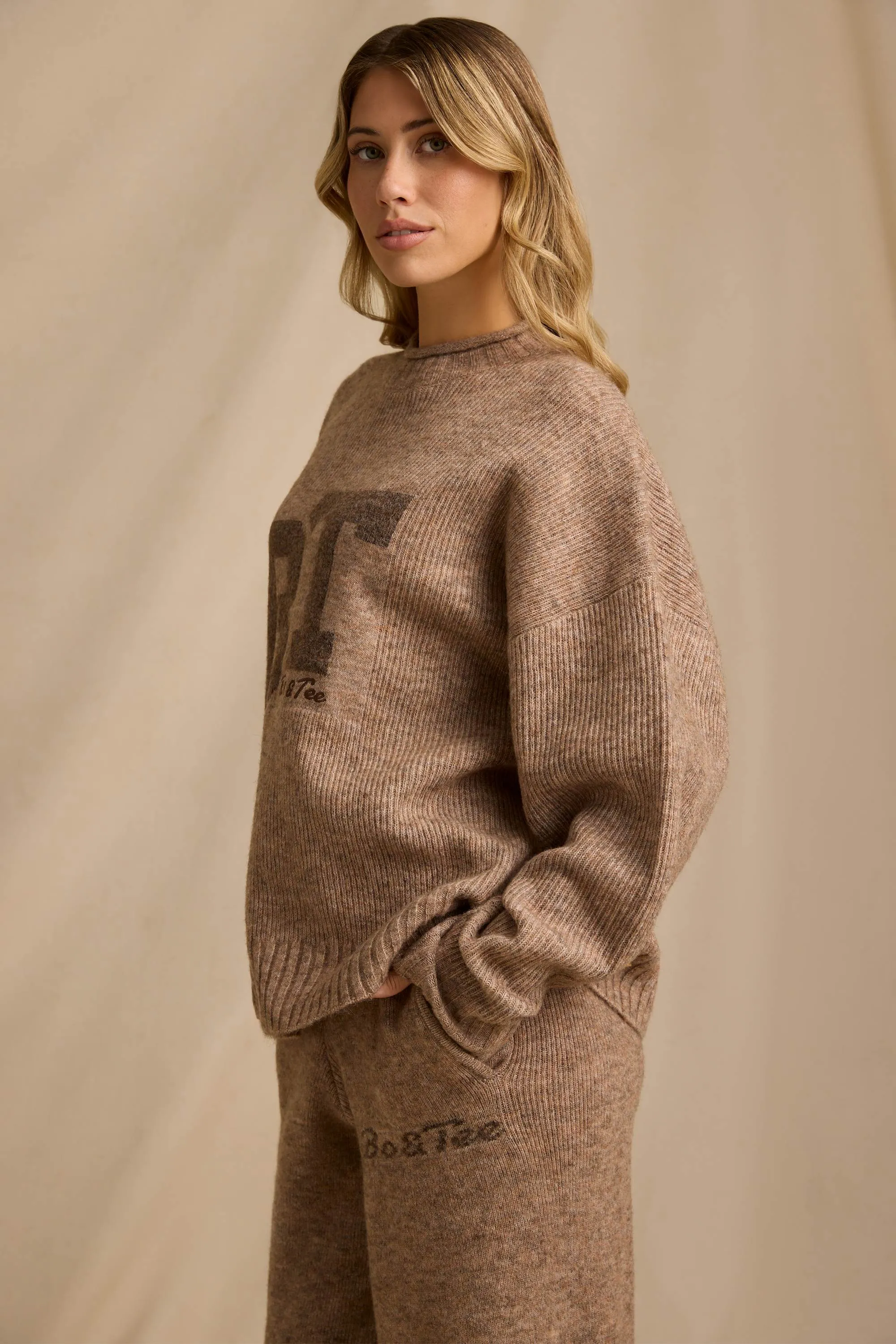 Ribbed Knit Oversized Jumper in Brown Marl sold by Bo + Tee product image thumbnail 3