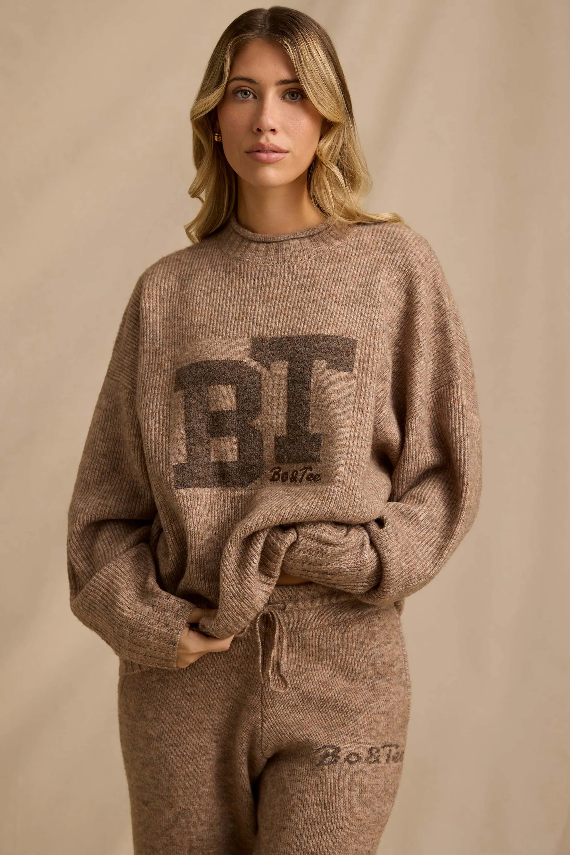 Ribbed Knit Oversized Jumper in Brown Marl sold by Bo + Tee product image thumbnail 4