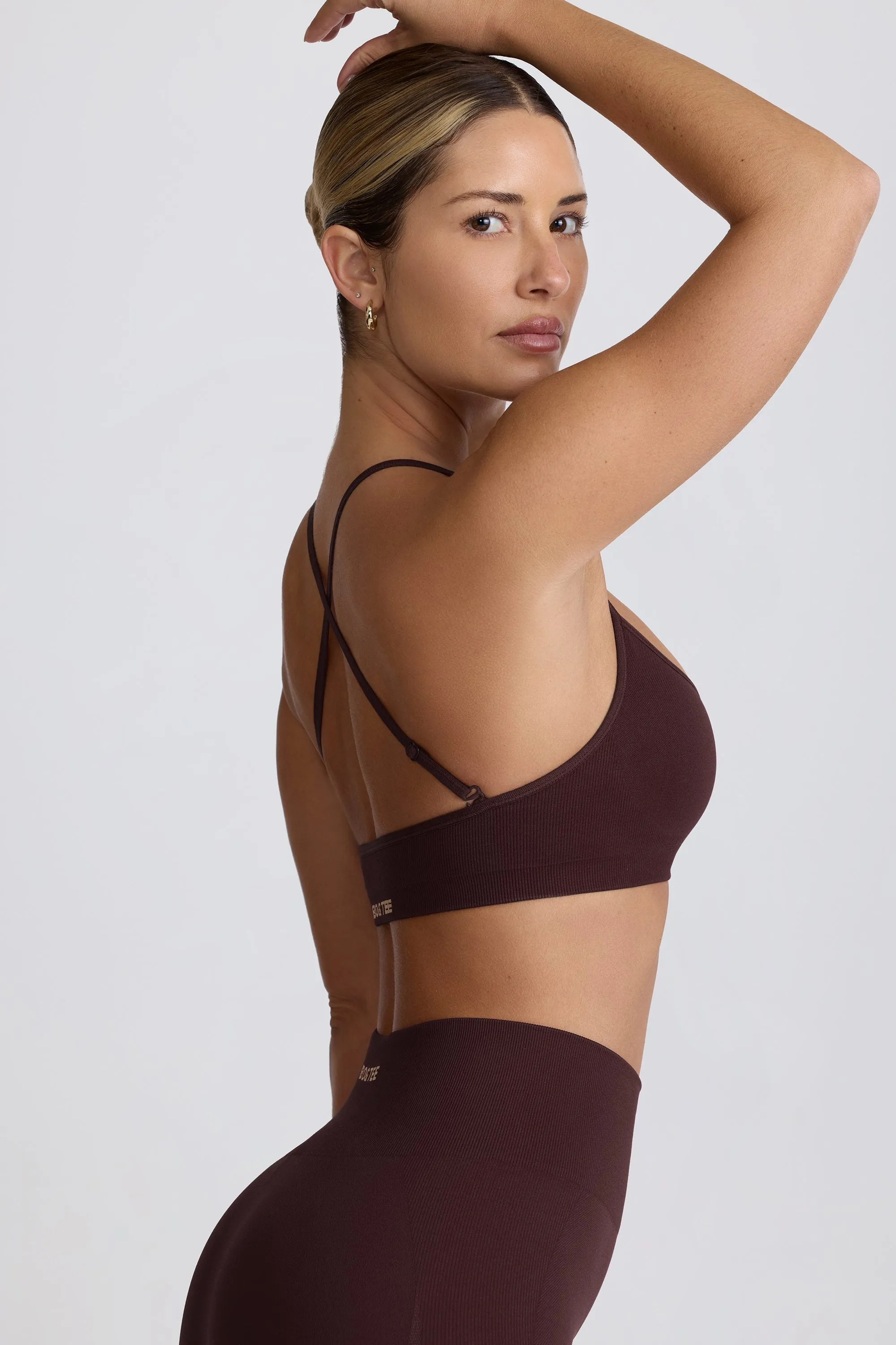 Super Sculpt Seamless Cross-Back Sports Bra in Chocolate sold by Bo + Tee product image thumbnail 4