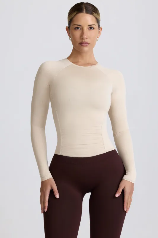 Modal Ruched Long-Sleeve Top in Bone sold by Bo + Tee