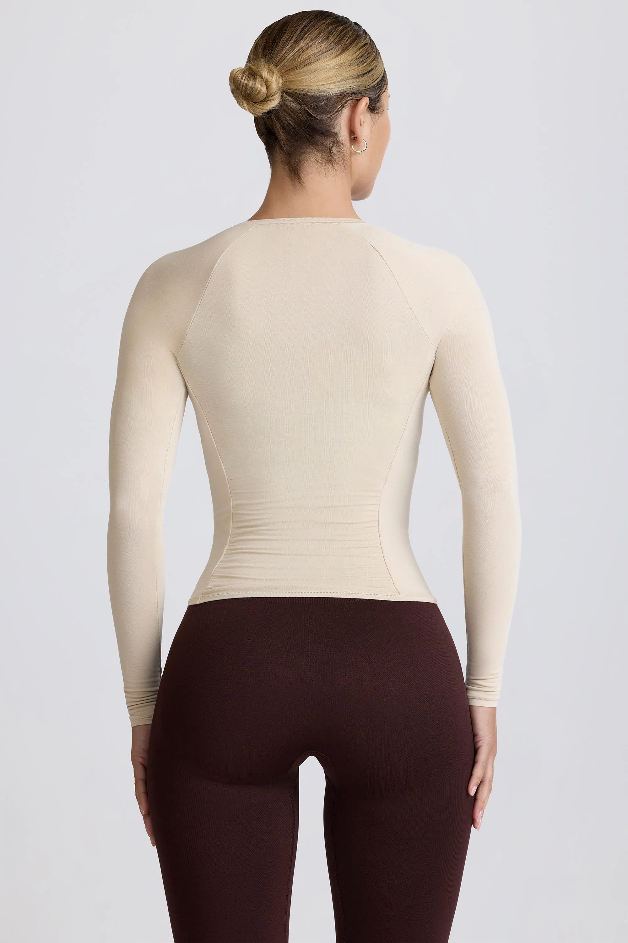 Modal Ruched Long-Sleeve Top in Bone sold by Bo + Tee product image thumbnail 3