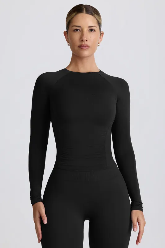 Modal Ruched Long-Sleeve Top in Black sold by Bo + Tee