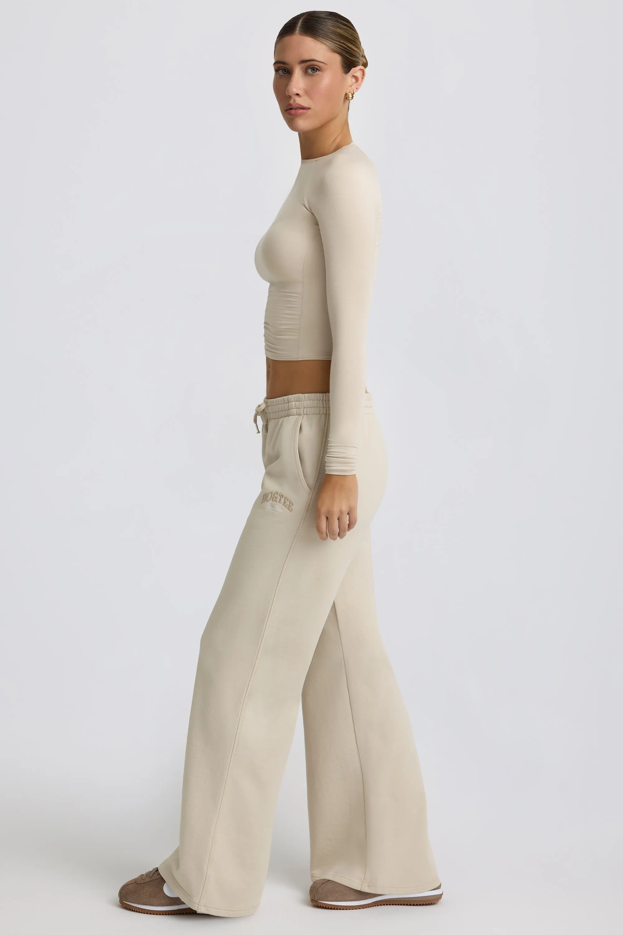 Low-Rise Wide-Leg Joggers in Bone sold by Bo + Tee product image thumbnail 3