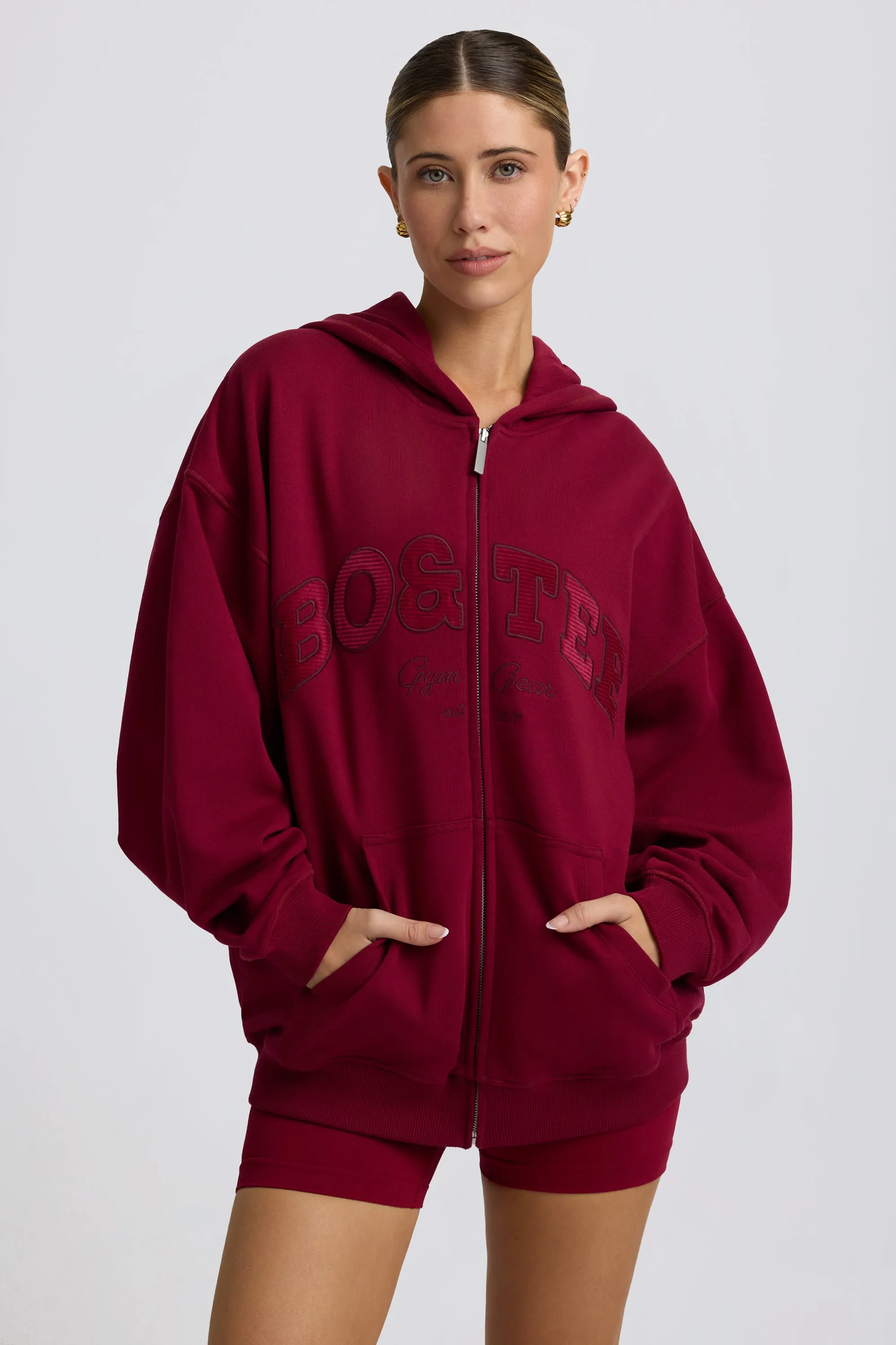 Oversized Zip-Up Hoodie in Burgundy sold by Bo + Tee
