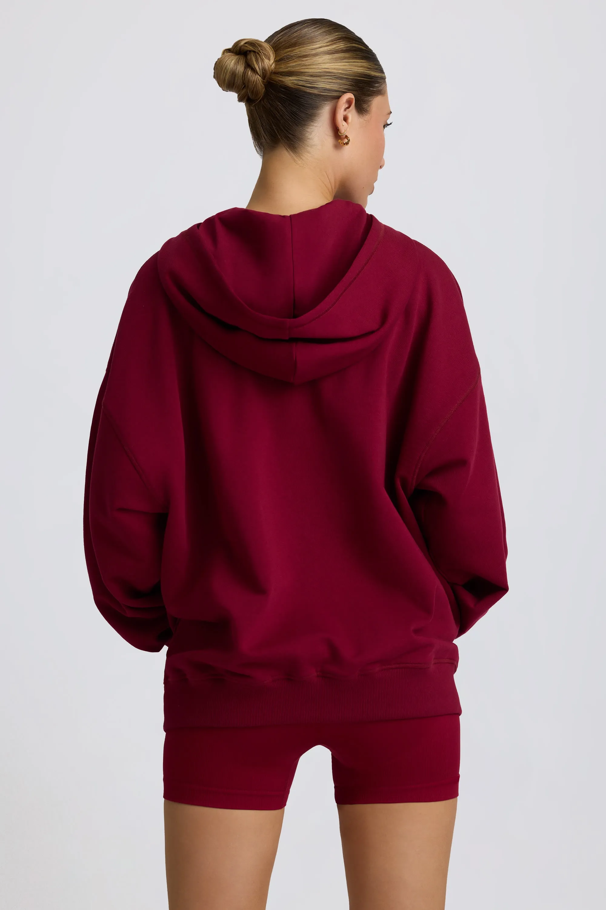 Oversized Zip-Up Hoodie in Burgundy sold by Bo + Tee product image thumbnail 3