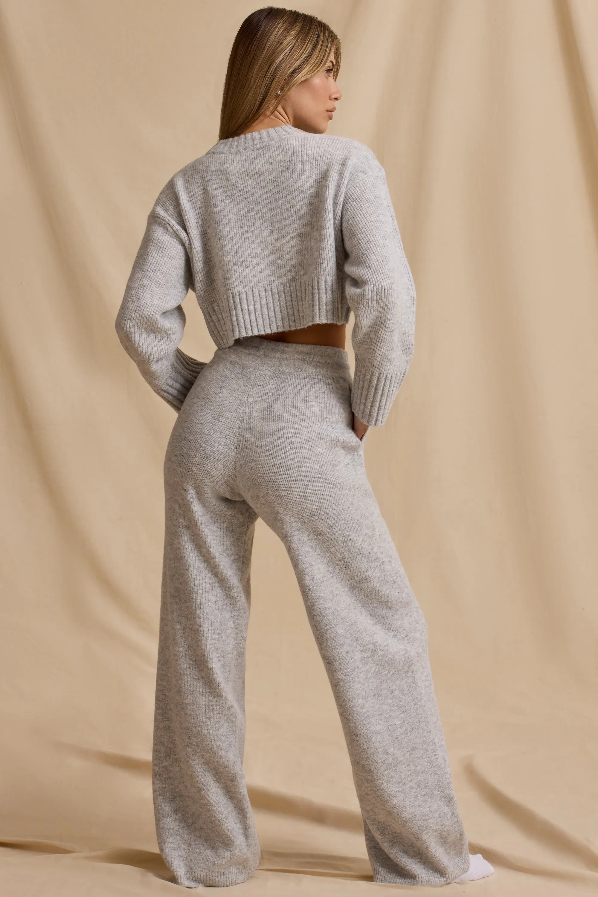 Ribbed Knit Mid-Rise Wide-Leg Joggers in Ice Marl sold by Bo + Tee product image thumbnail 3