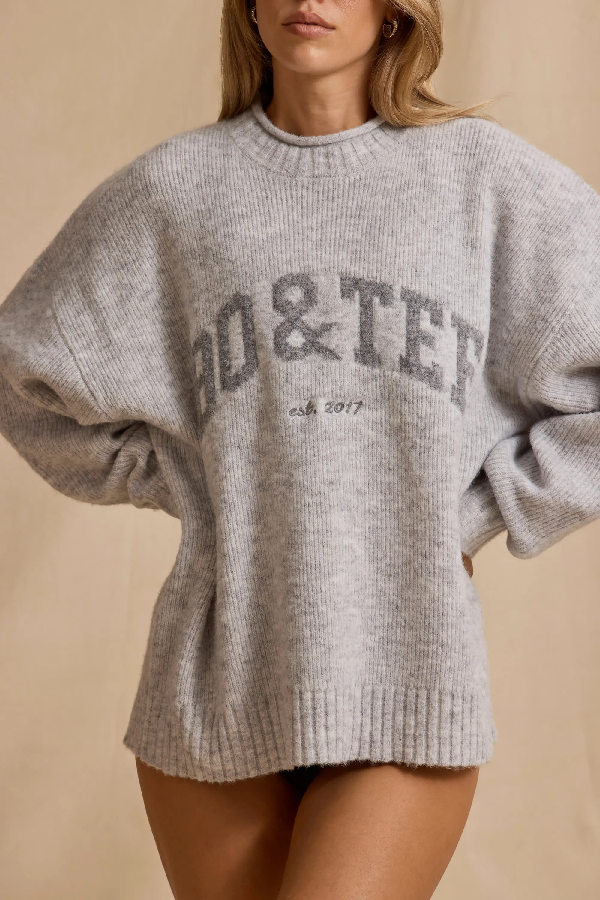 Ribbed Knit Oversized Jumper in Ice Marl sold by Bo + Tee product image thumbnail 4