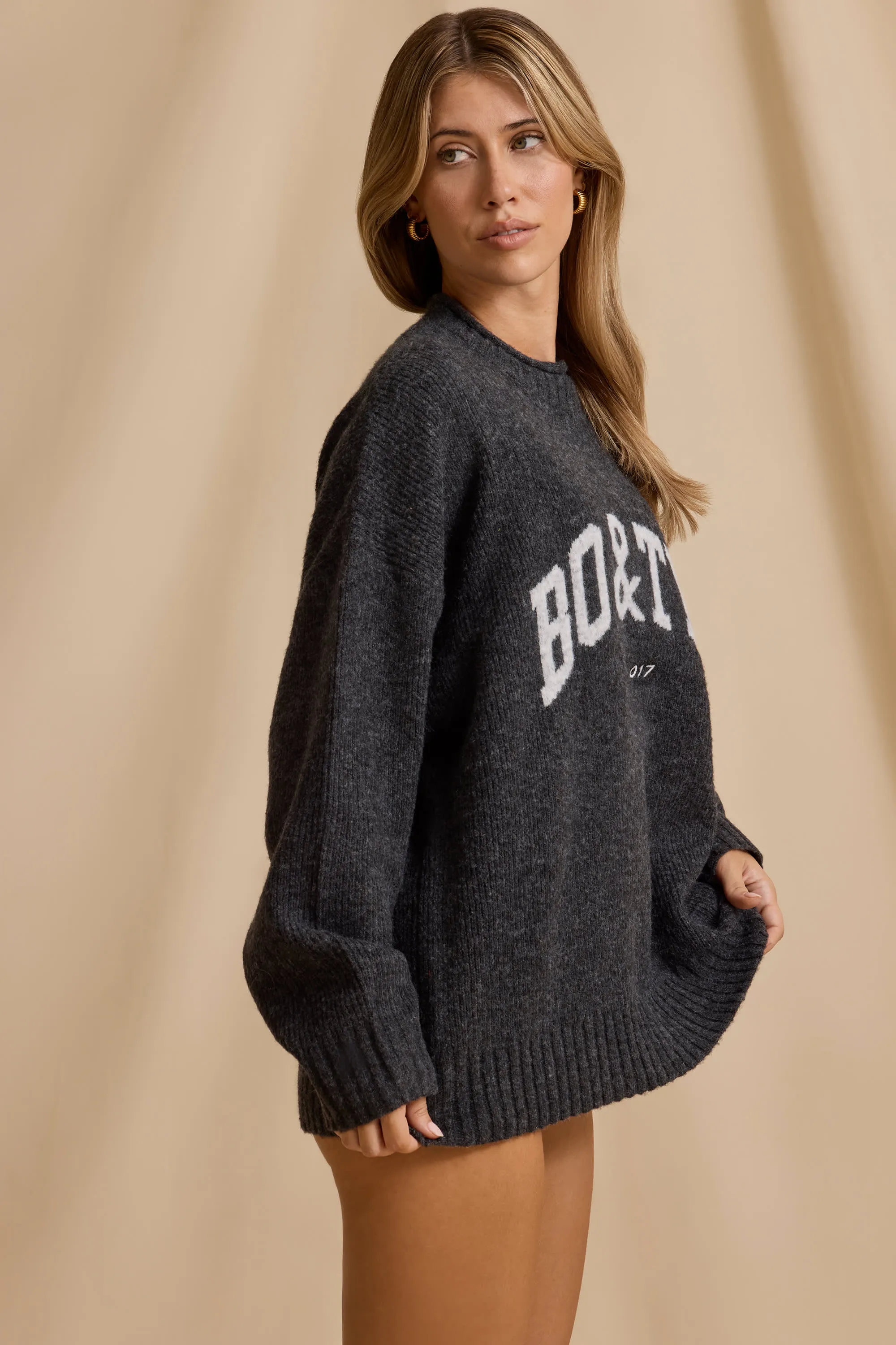 Ribbed Knit Oversized Jumper in Charcoal Marl sold by Bo + Tee product image thumbnail 3