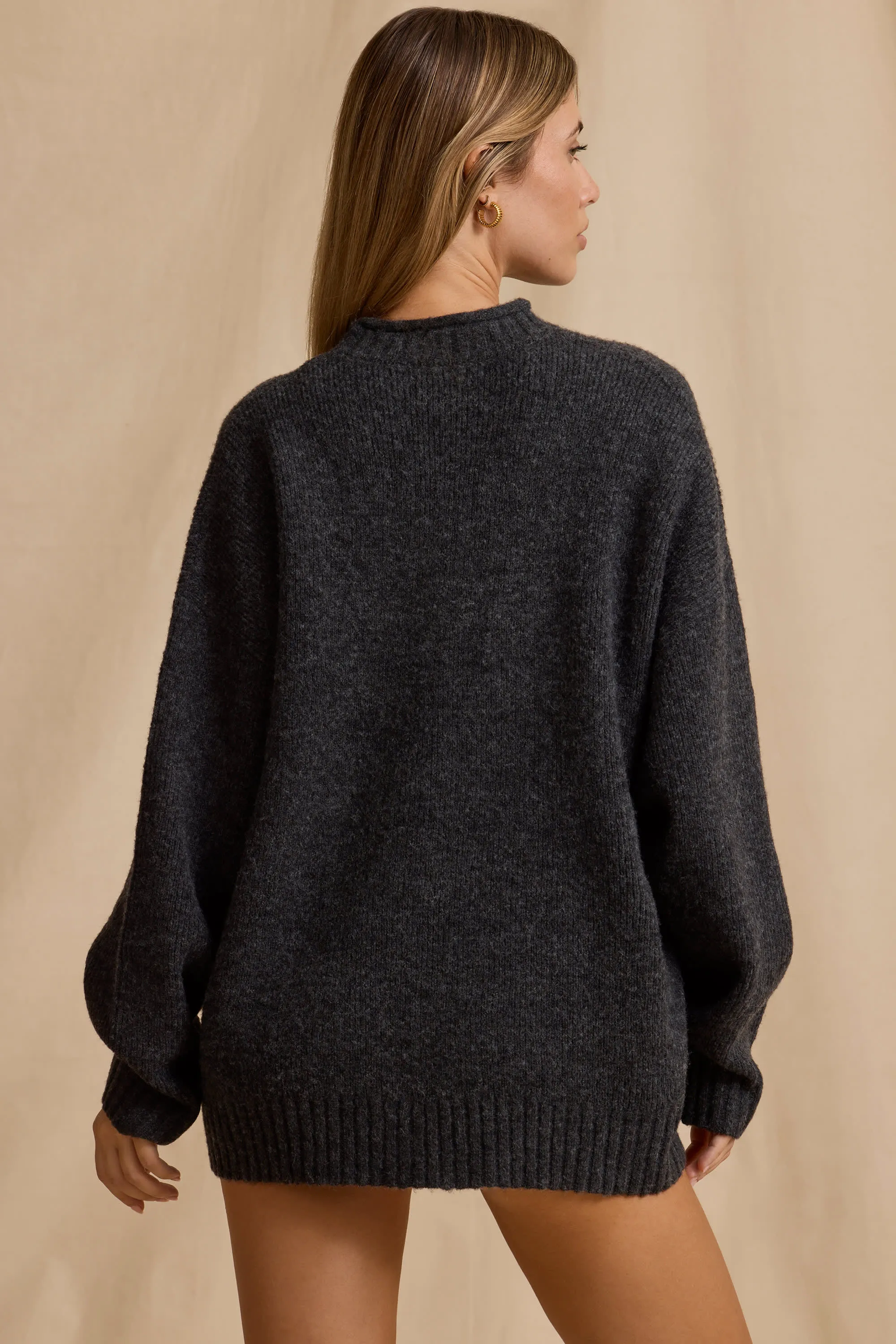 Ribbed Knit Oversized Jumper in Charcoal Marl sold by Bo + Tee product image thumbnail 2