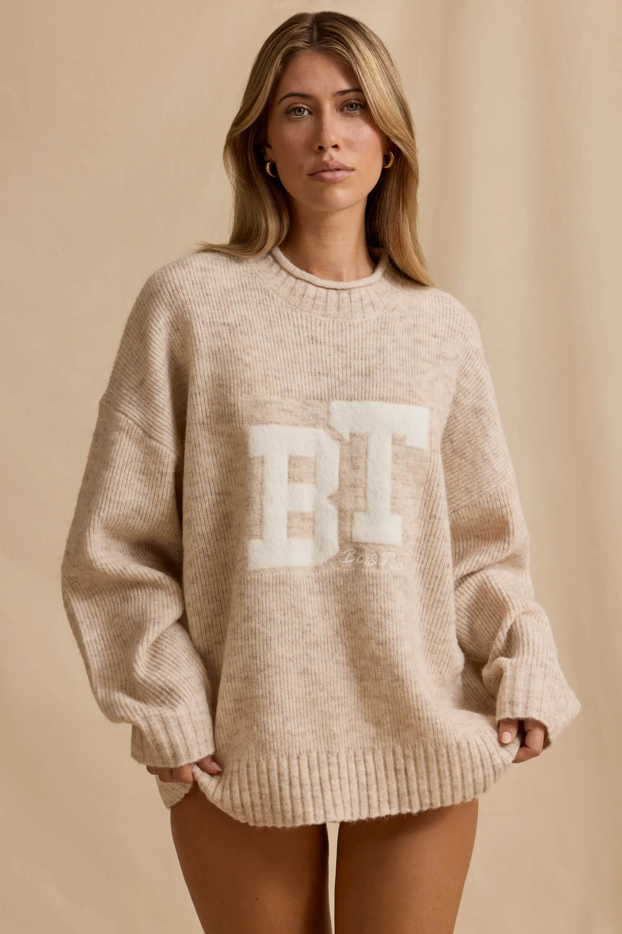 Ribbed Knit Oversized Jumper in Cream Marl sold by Bo + Tee product image thumbnail 5