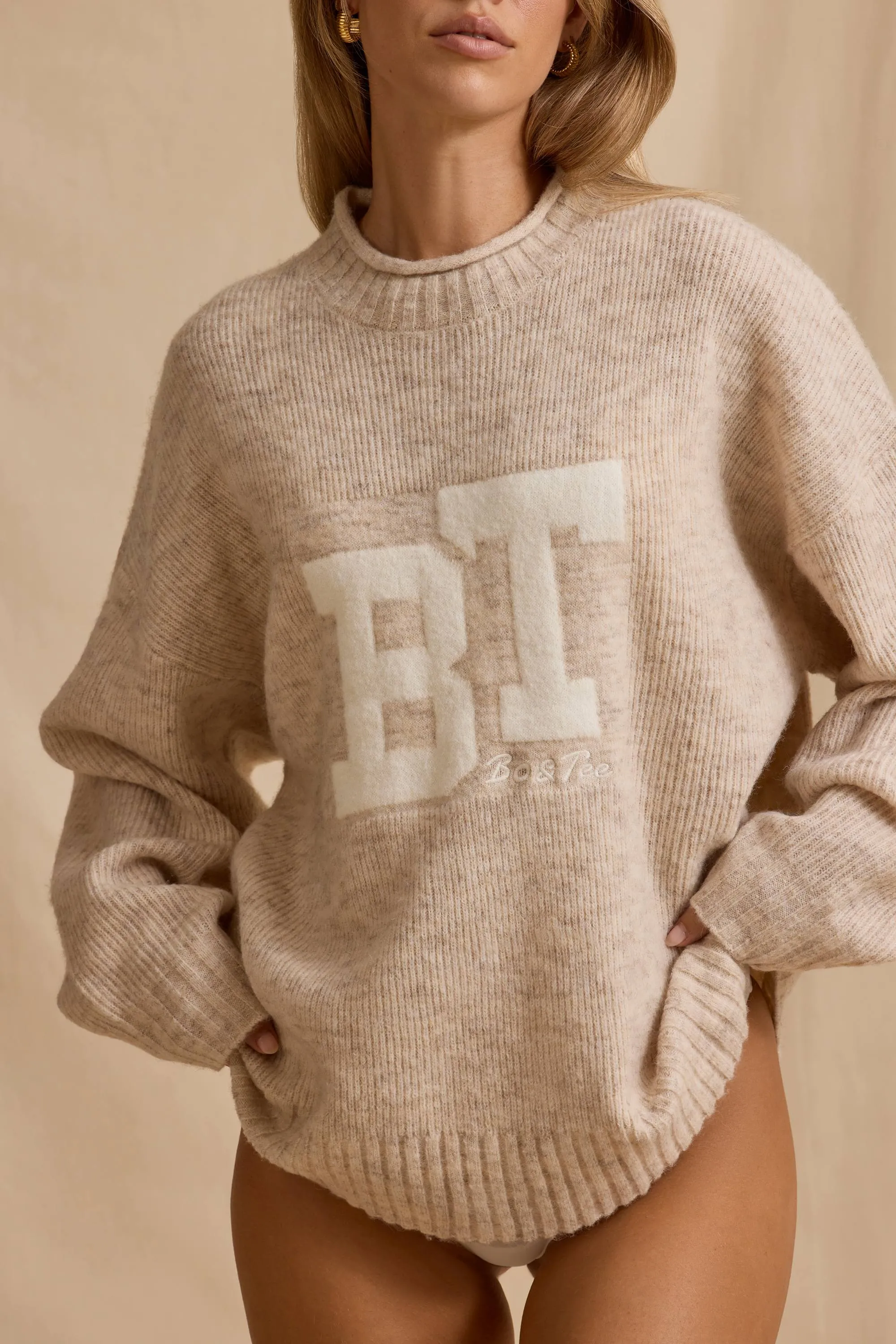 Ribbed Knit Oversized Jumper in Cream Marl sold by Bo + Tee product image thumbnail 4