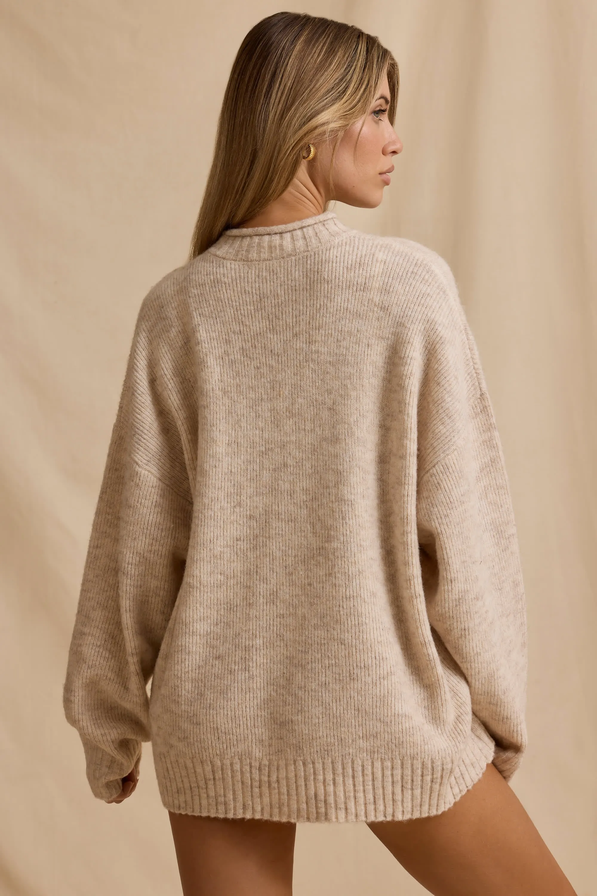 Ribbed Knit Oversized Jumper in Cream Marl sold by Bo + Tee product image thumbnail 3