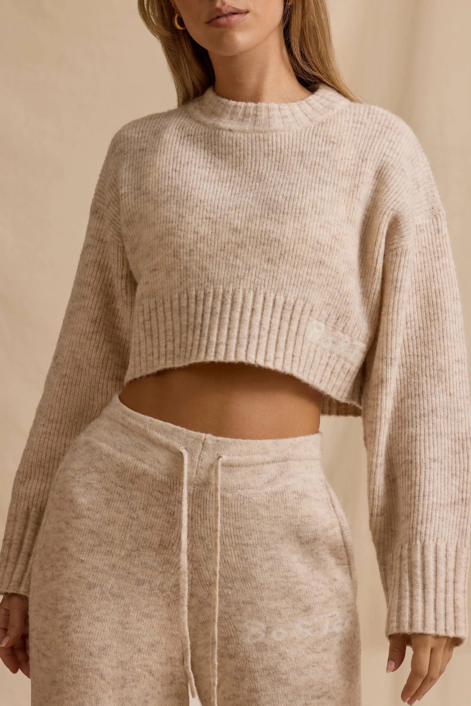 Ribbed Knit Cropped Jumper in Cream Marl sold by Bo + Tee product image thumbnail 4