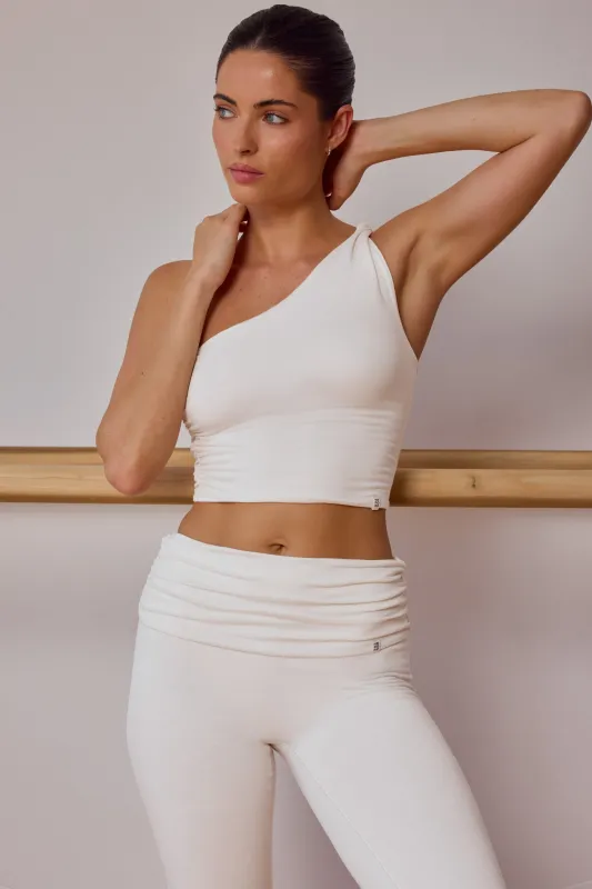 One-Shoulder Twisted Tank Top in Soft White sold by Bo + Tee