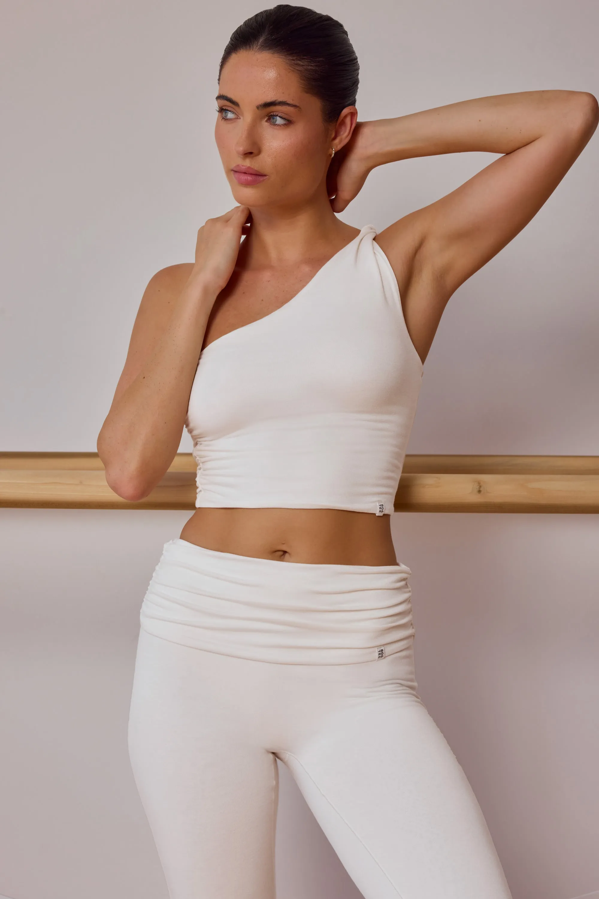 One-Shoulder Twisted Tank Top in Soft White sold by Bo + Tee
