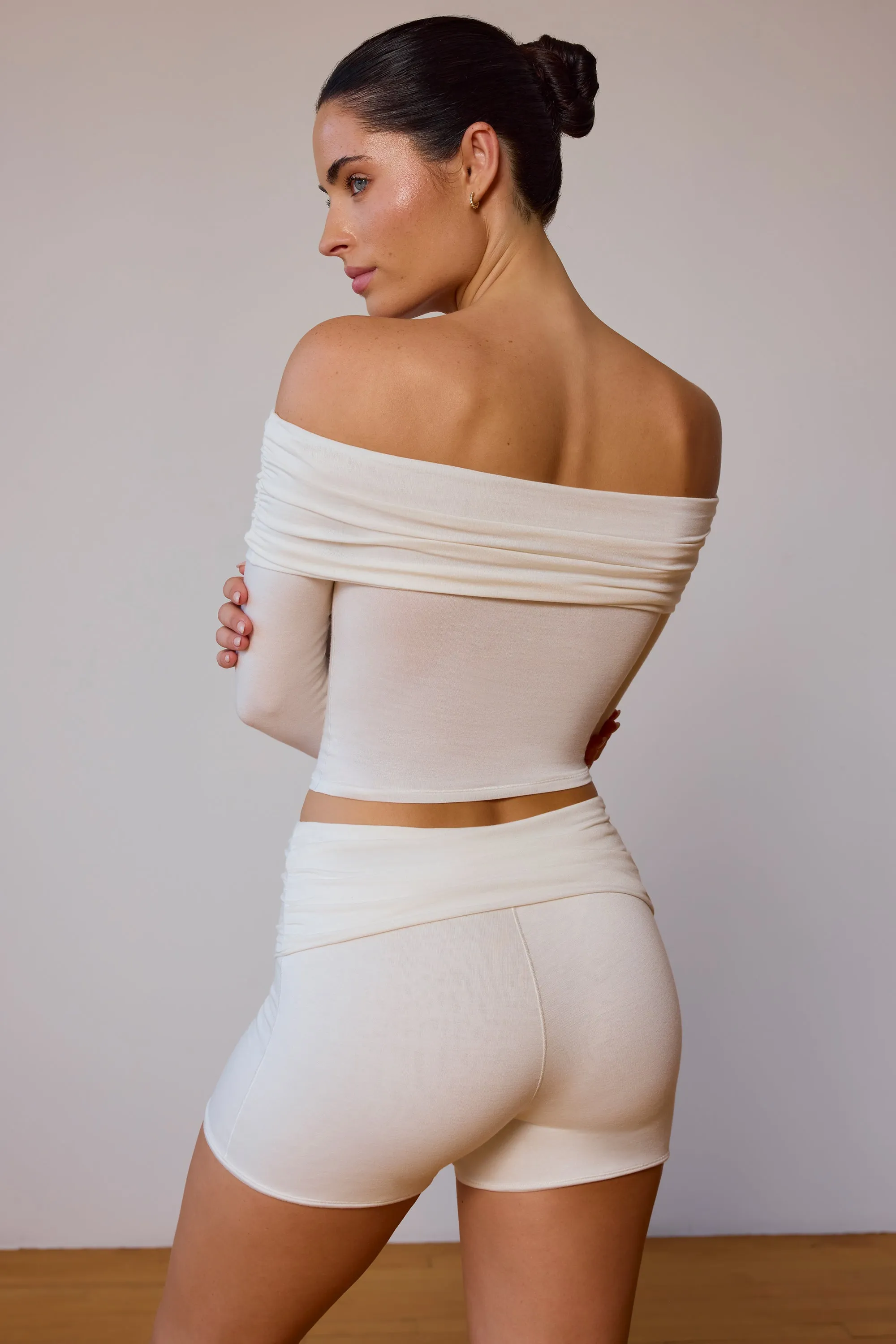 Sheer Off-Shoulder Long-Sleeve Top in Soft White sold by Bo + Tee product image thumbnail 3