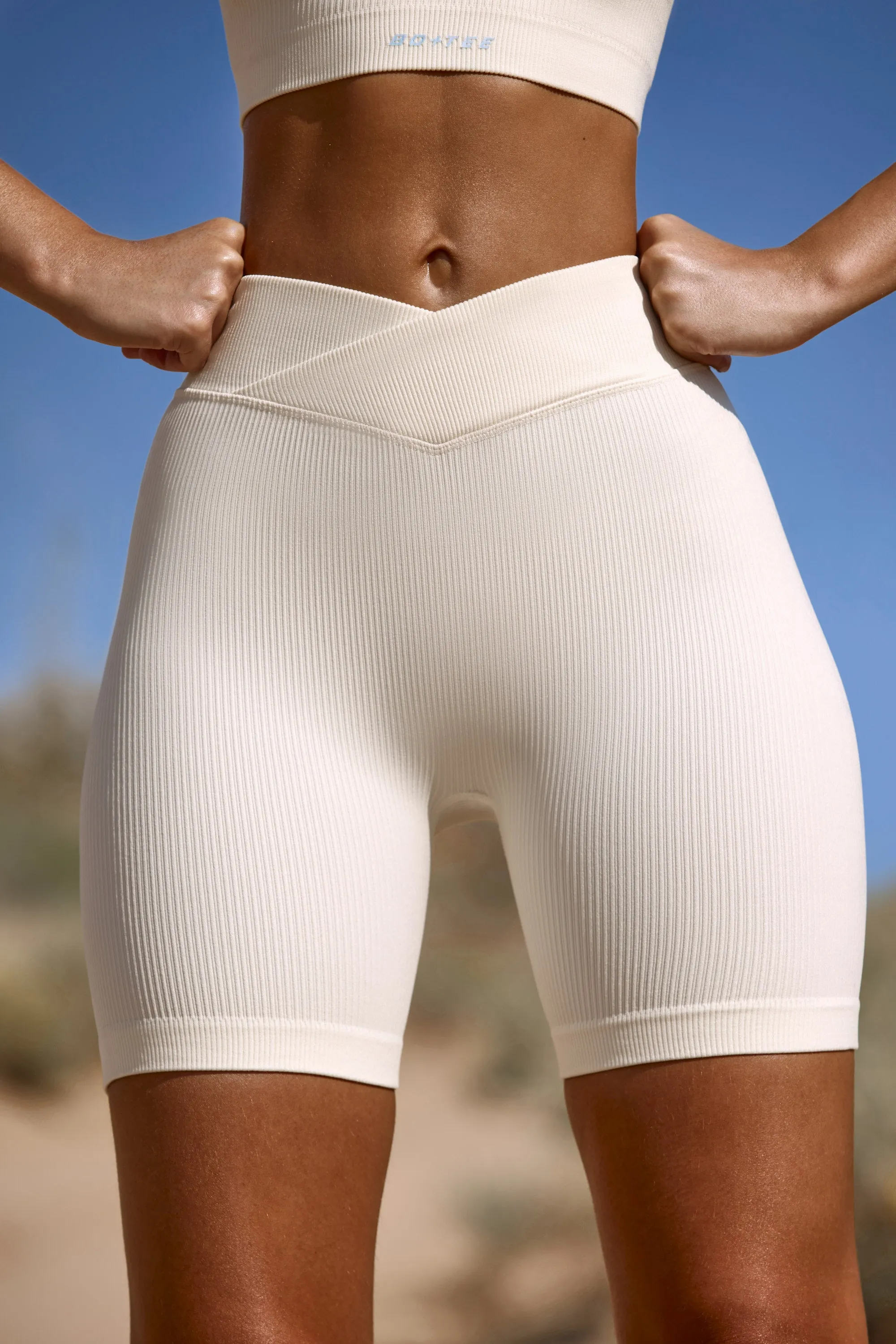 High Waist FlexiRib Biker Shorts in Ivory sold by Bo + Tee product image thumbnail 4