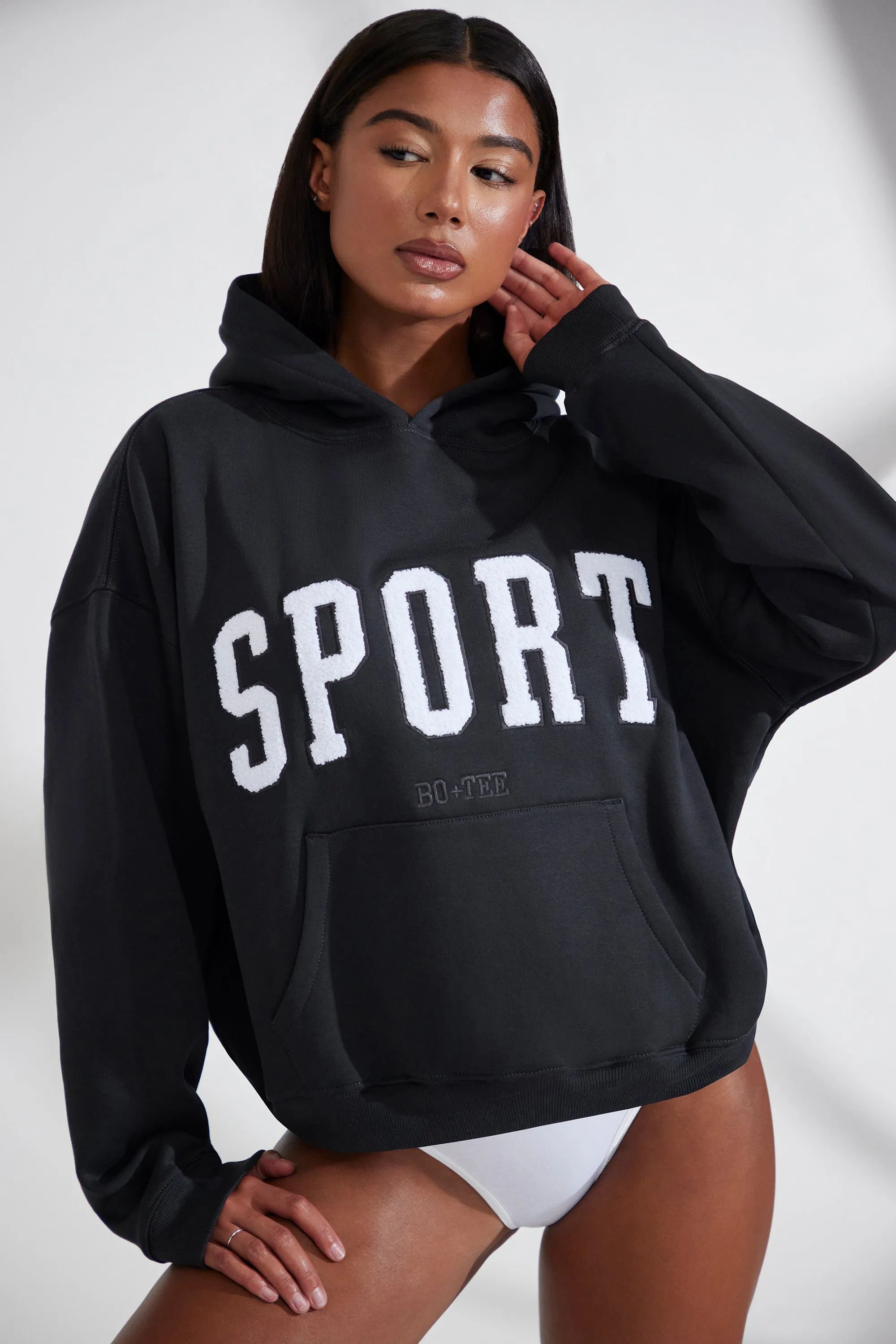 Soft Cotton Fleece Oversized Hoodie in Black sold by Bo + Tee product image thumbnail 4