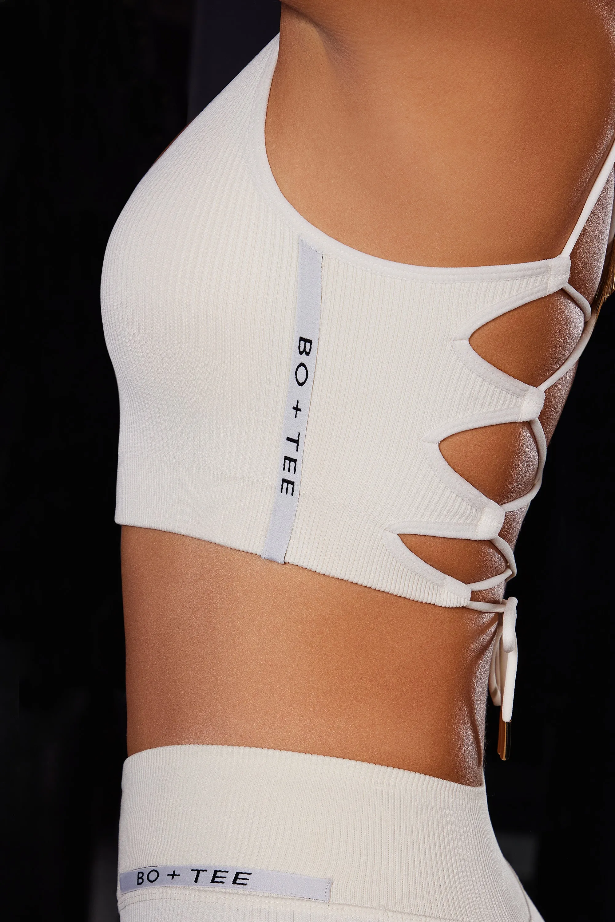 Open Back Plunge Neck Sports Bra in Ivory sold by Bo + Tee product image thumbnail 2