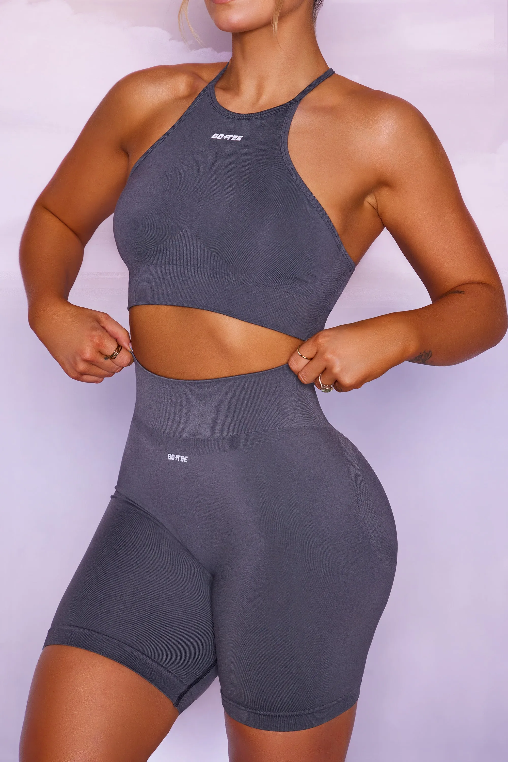 Seamless High Neckline Crop Top in Grey sold by Bo + Tee product image thumbnail 5