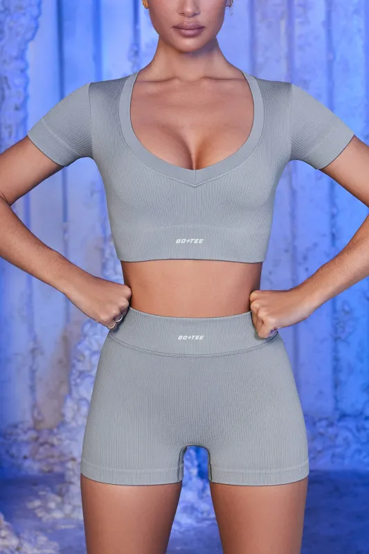 Ribbed Mini Shorts in Grey sold by Bo + Tee