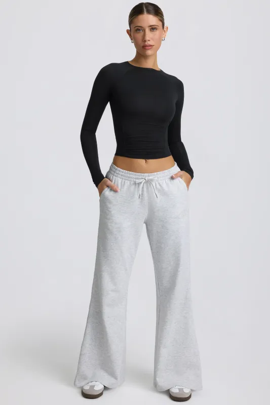 Fleece Lined Low-Rise Wide-Leg Joggers in Grey Marl sold by Bo + Tee