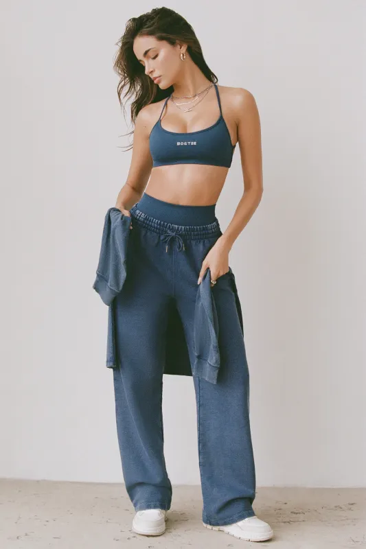 Acid Wash Wide-Leg Joggers in Blue sold by Bo + Tee