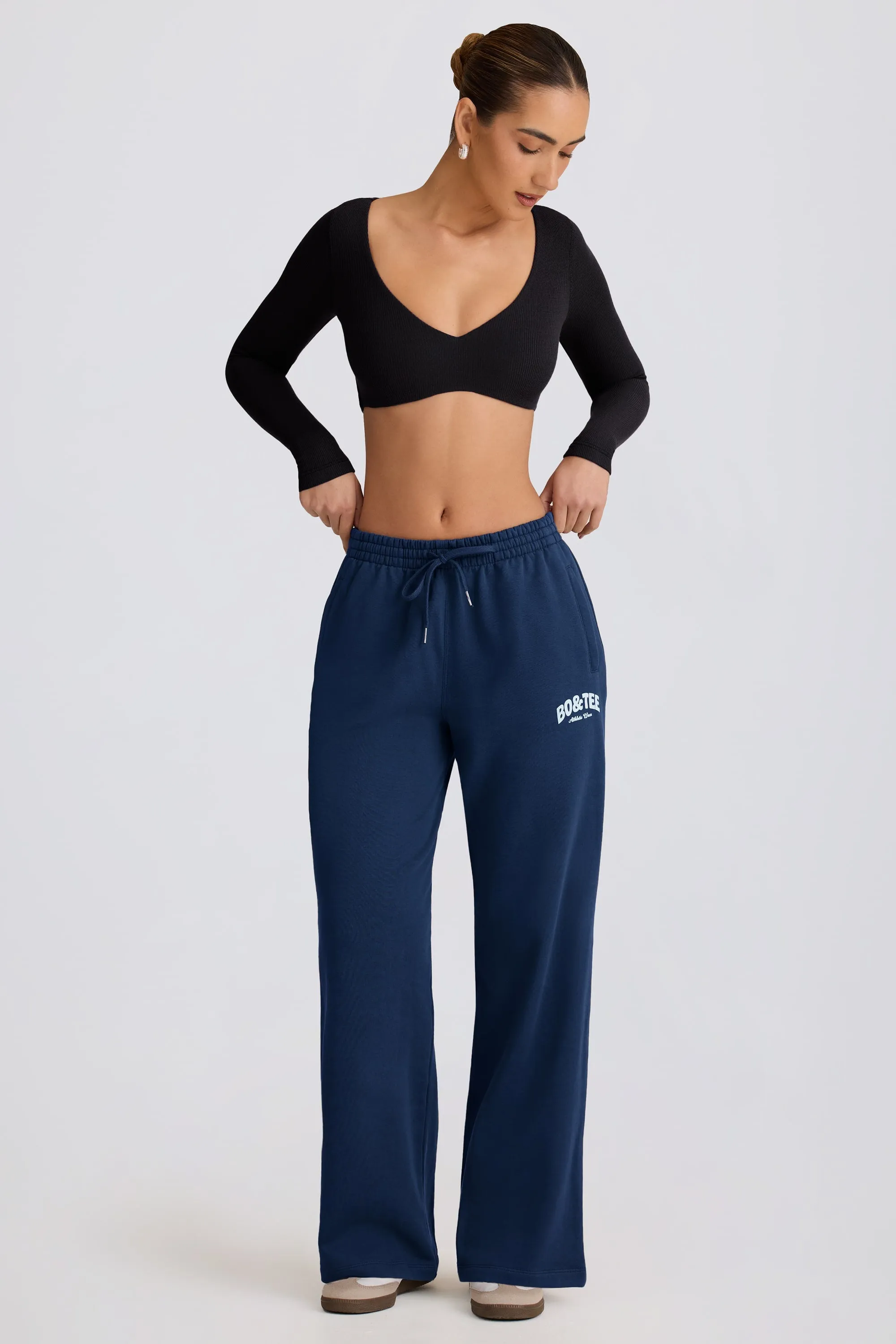 Mid-Rise Wide-Leg Joggers in Dark Navy sold by Bo + Tee product image thumbnail 5