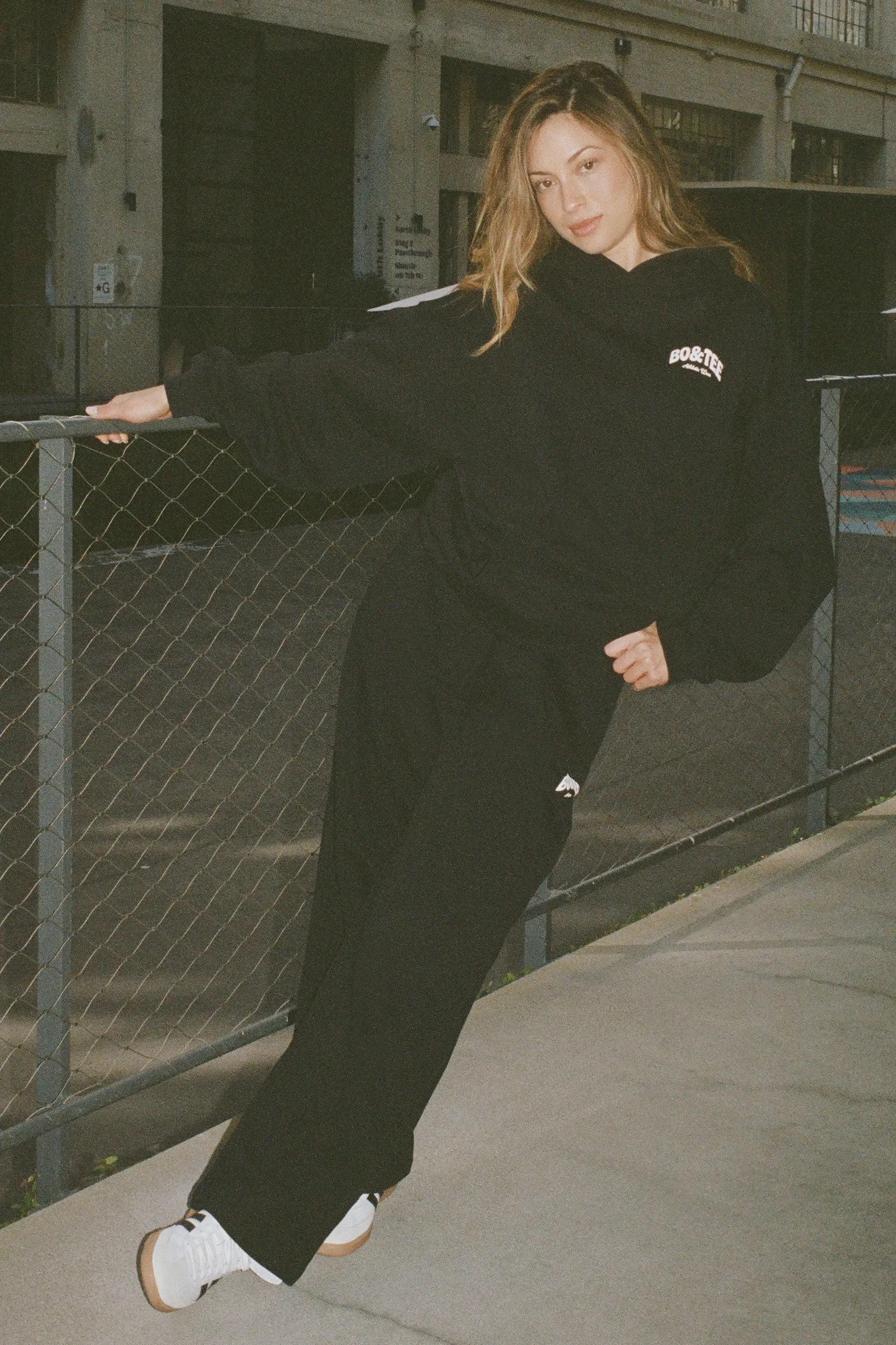 Mid-Rise Wide-Leg Joggers in Black sold by Bo + Tee