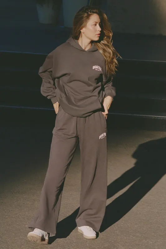 Mid-Rise Wide-Leg Joggers in Charcoal Grey sold by Bo + Tee