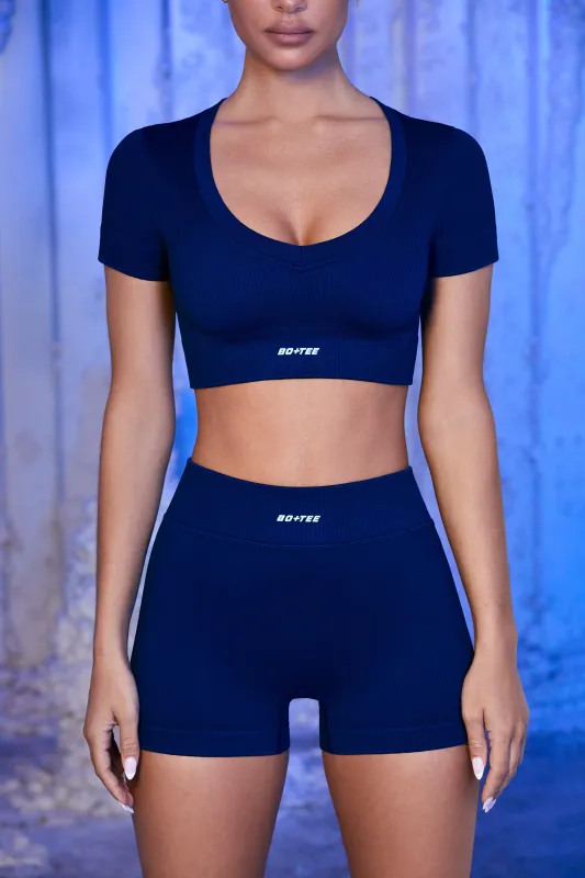 Ribbed Mini Shorts in Navy made by Bo + Tee