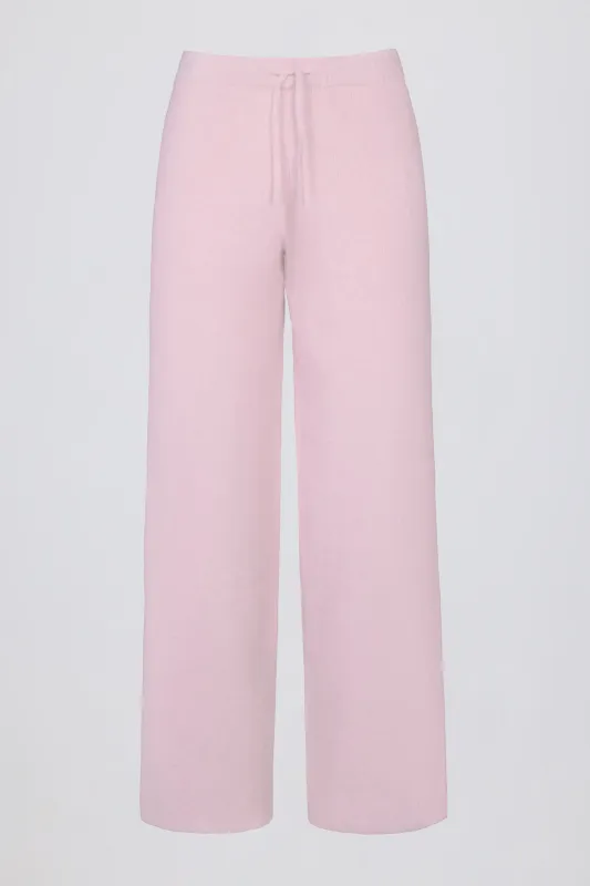 Knit Mid-Rise Wide-Leg Joggers in Soft Pink sold by Bo + Tee