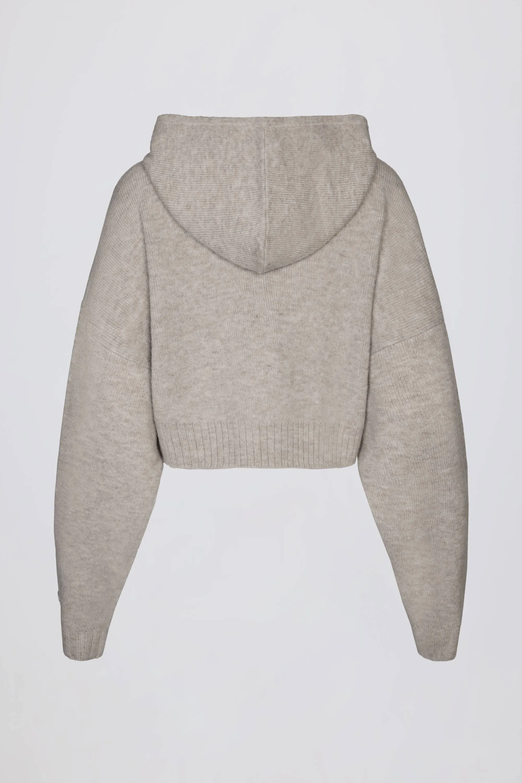Soft Knit Zip-Up Cropped Hoodie in Beige sold by Bo + Tee product image thumbnail 4