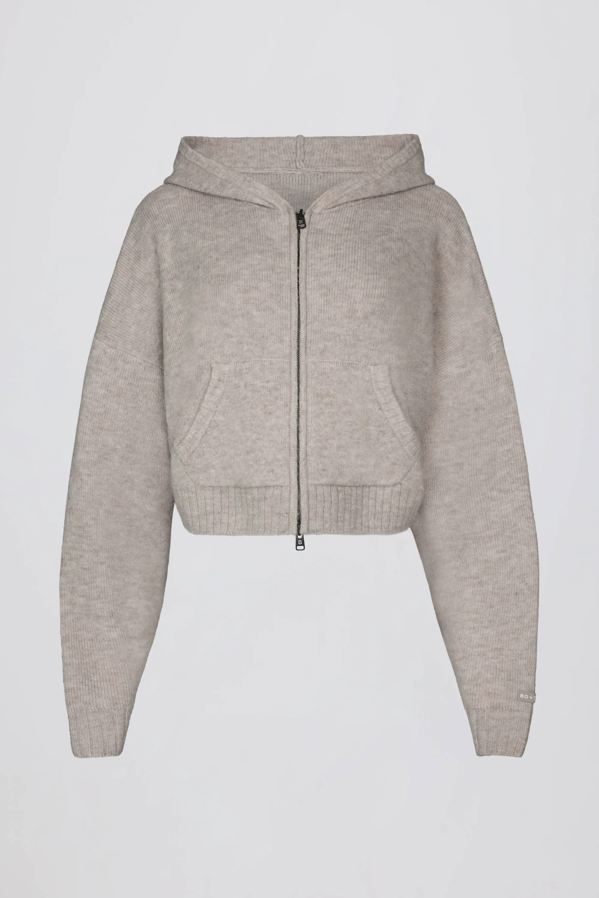 Soft Knit Zip-Up Cropped Hoodie in Beige sold by Bo + Tee