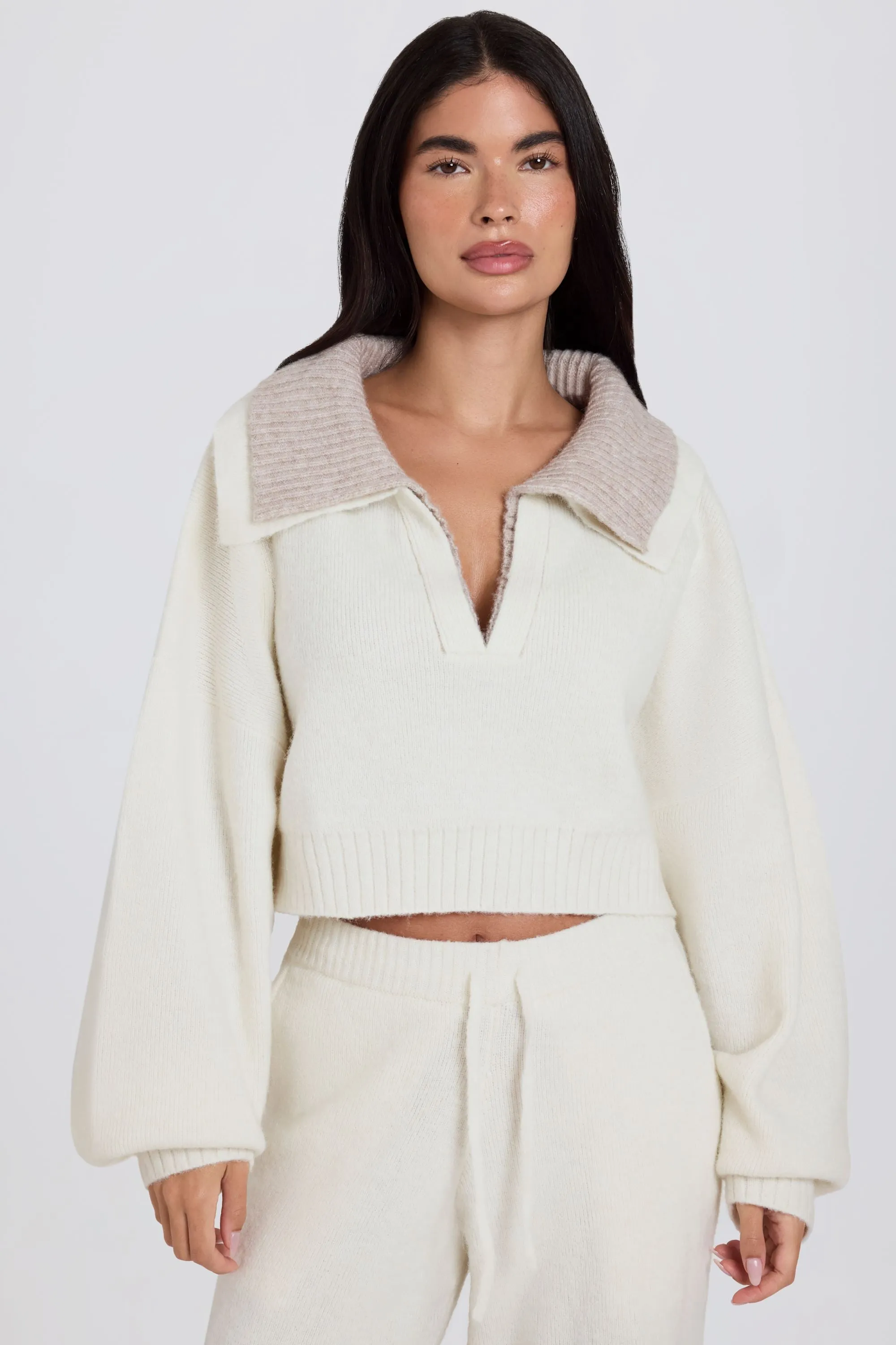 Soft Knit Layered Collar Cropped Jumper in Ivory sold by Bo + Tee product image thumbnail 2