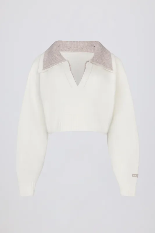 Layered Collar Cropped Knit Jumper in Ivory sold by Bo + Tee