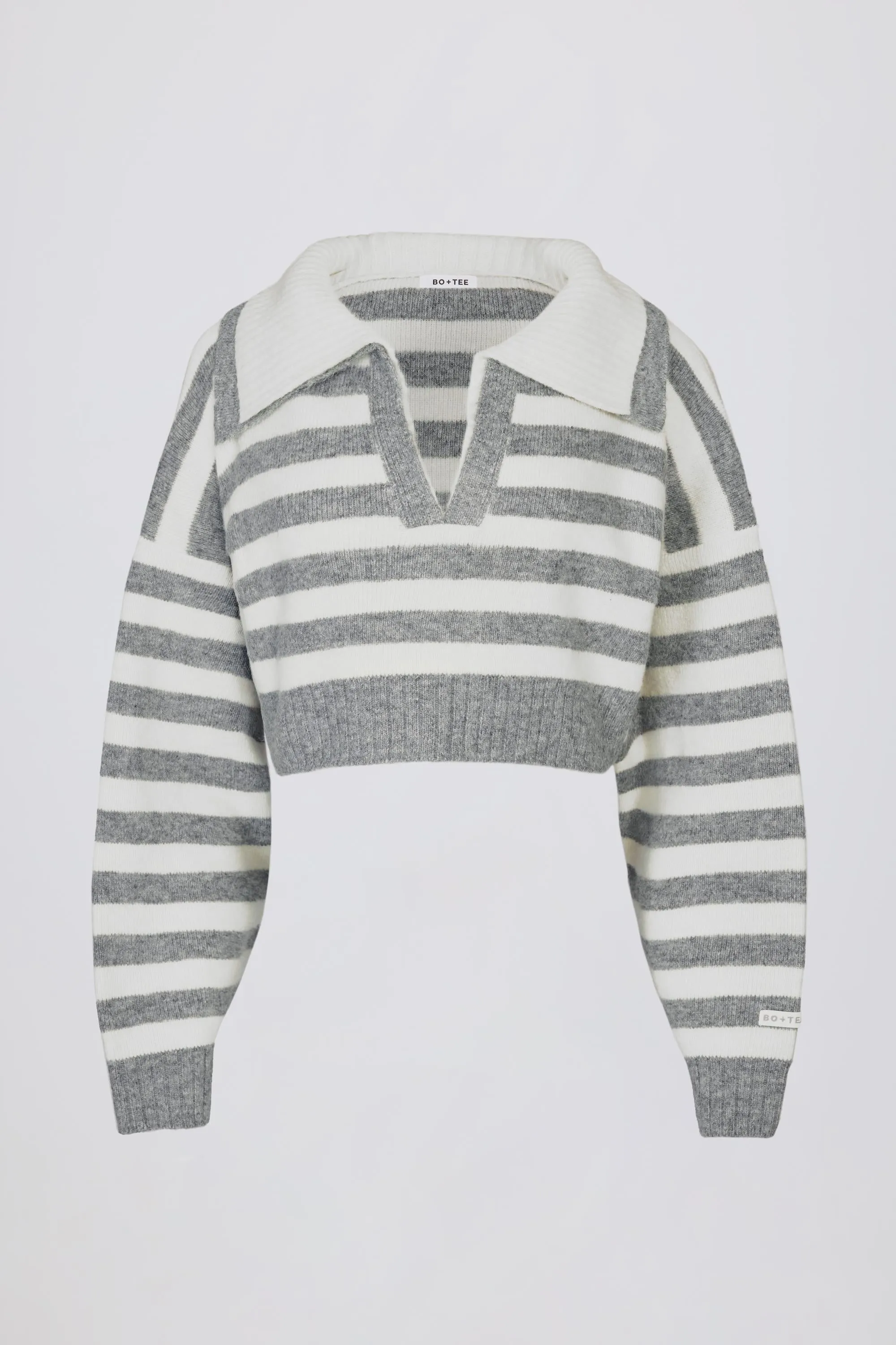 Layered Collar Cropped Knit Jumper in Grey Stripe sold by Bo + Tee