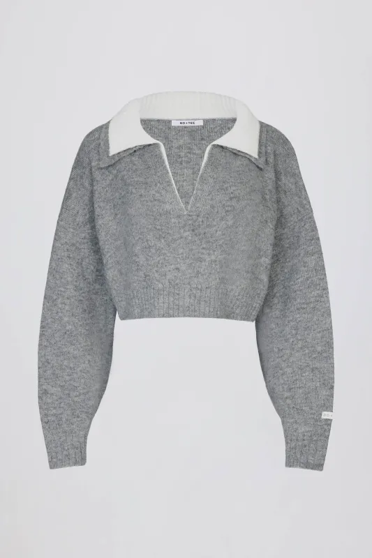 Soft Knit Layered Collar Cropped Jumper in Grey sold by Bo + Tee